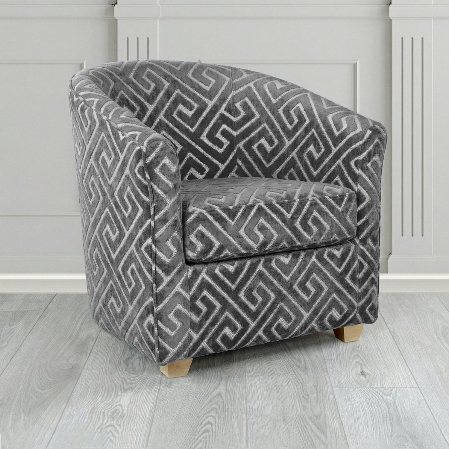 Cannes Tub Chair in Cristina Marrone Extravaganza Greek Key Geometric Fabric