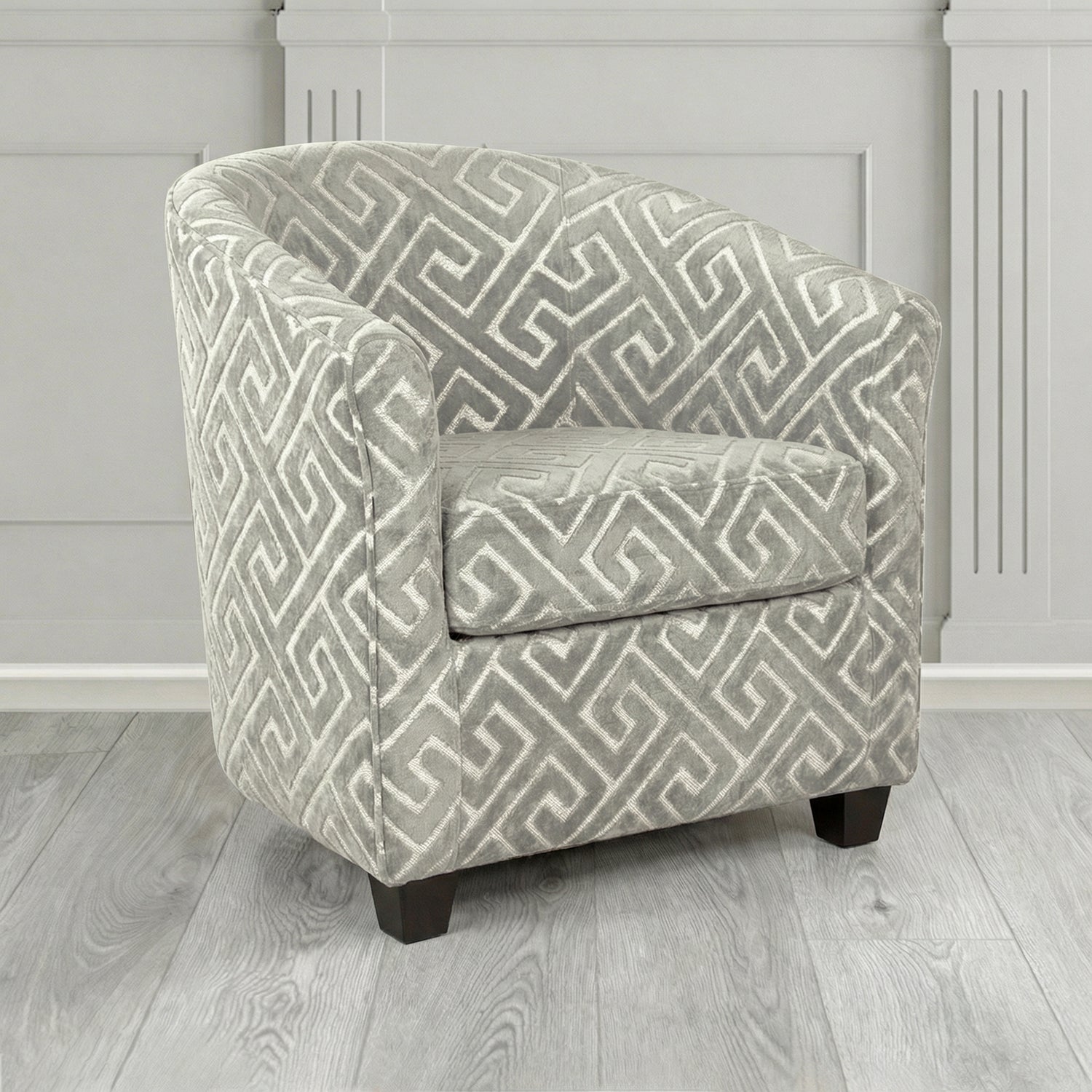 Cannes Tub Chair in Cristina Marrone Extravaganza Greek Key Geometric Fabric