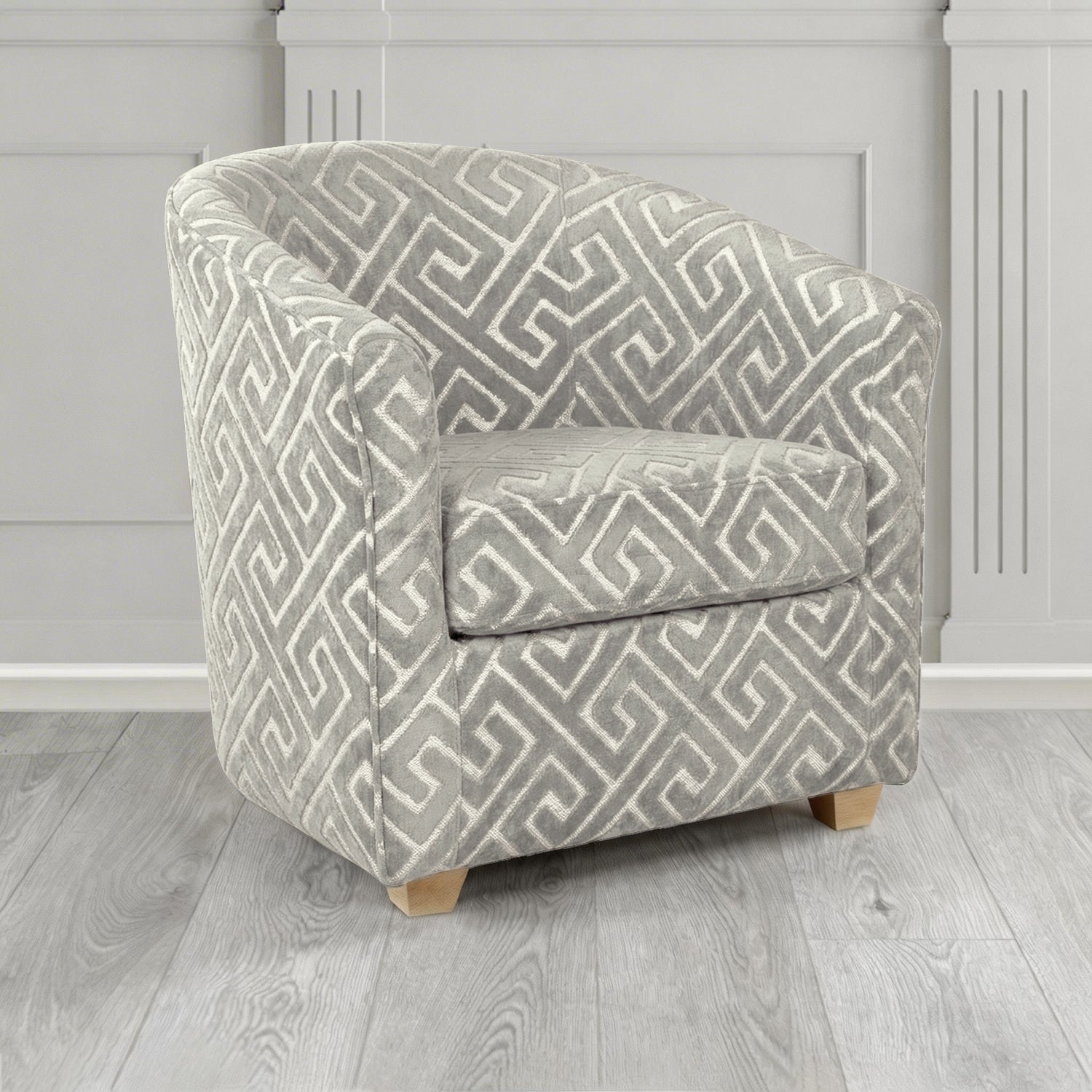 Cannes Tub Chair in Cristina Marrone Extravaganza Greek Key Geometric Fabric