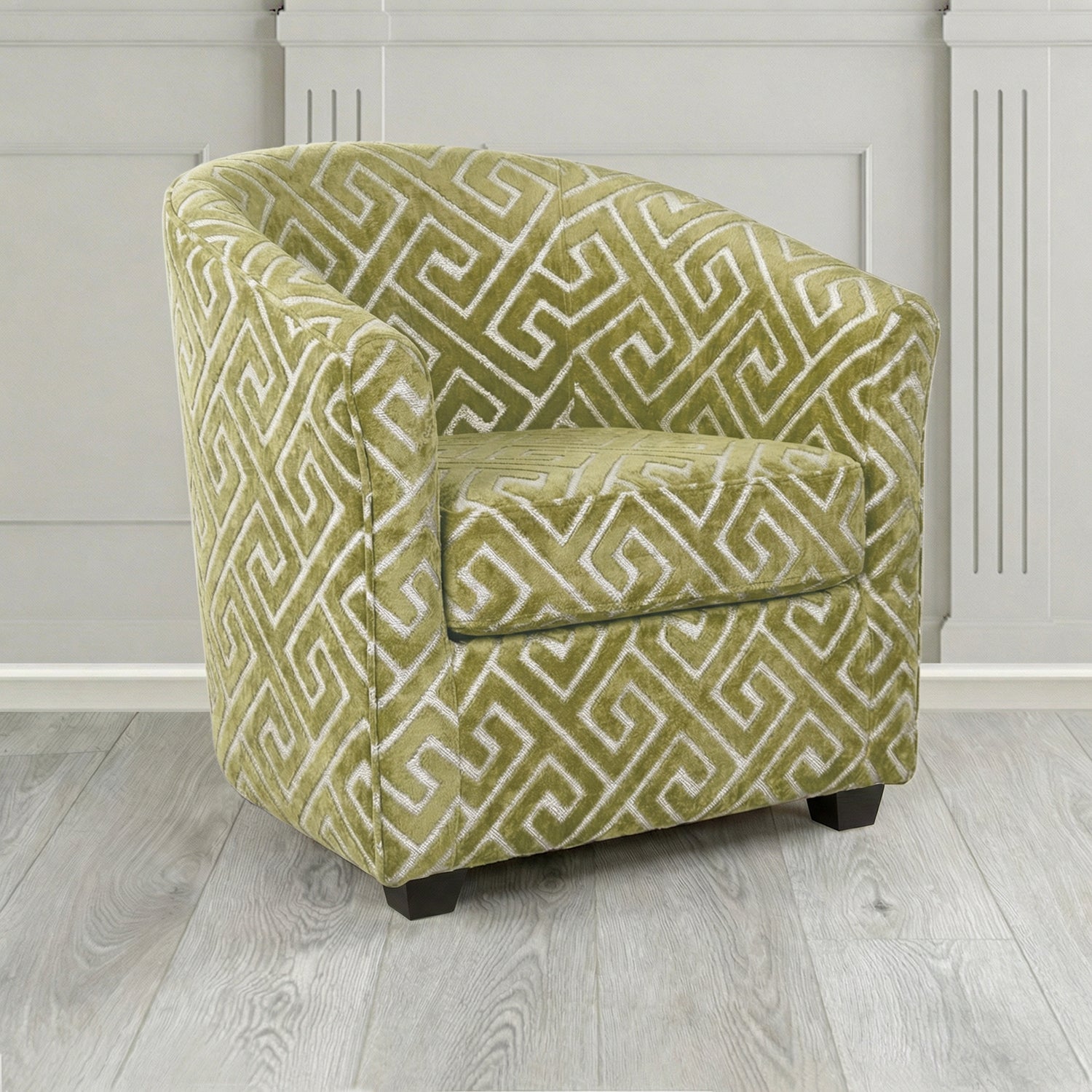 Cannes Tub Chair in Cristina Marrone Extravaganza Greek Key Geometric Fabric