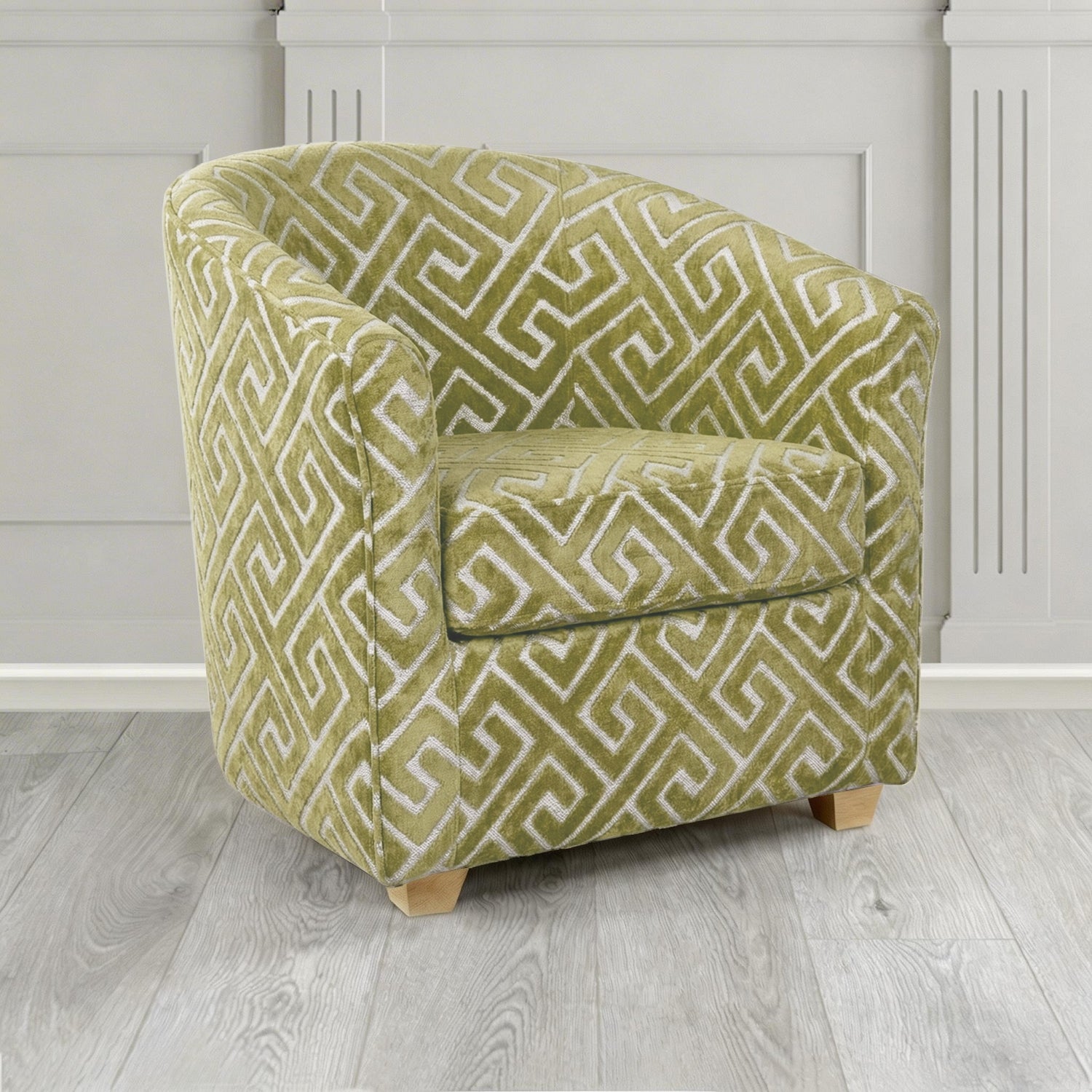 Cannes Tub Chair in Cristina Marrone Extravaganza Greek Key Geometric Fabric