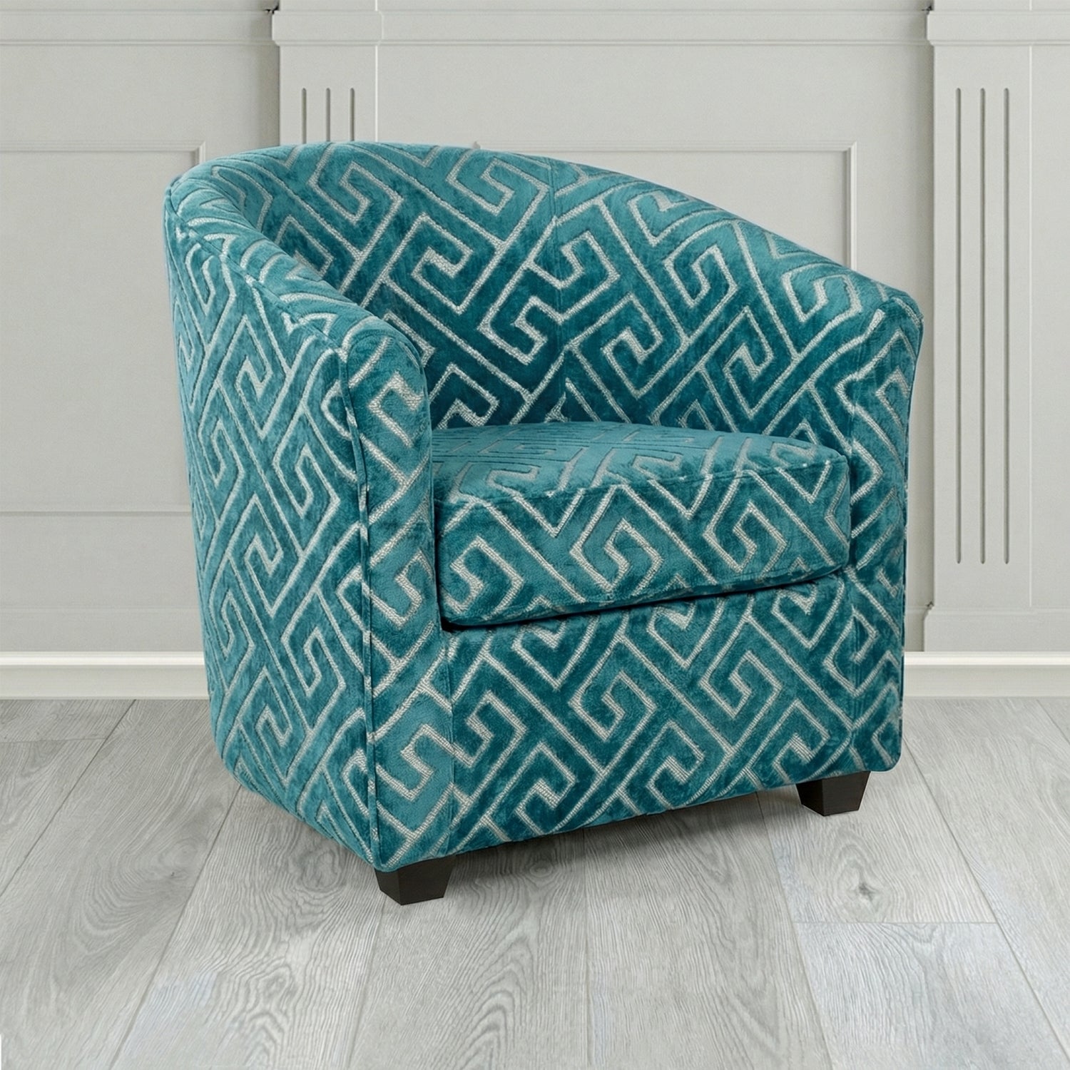 Cannes Tub Chair in Cristina Marrone Extravaganza Greek Key Geometric Fabric