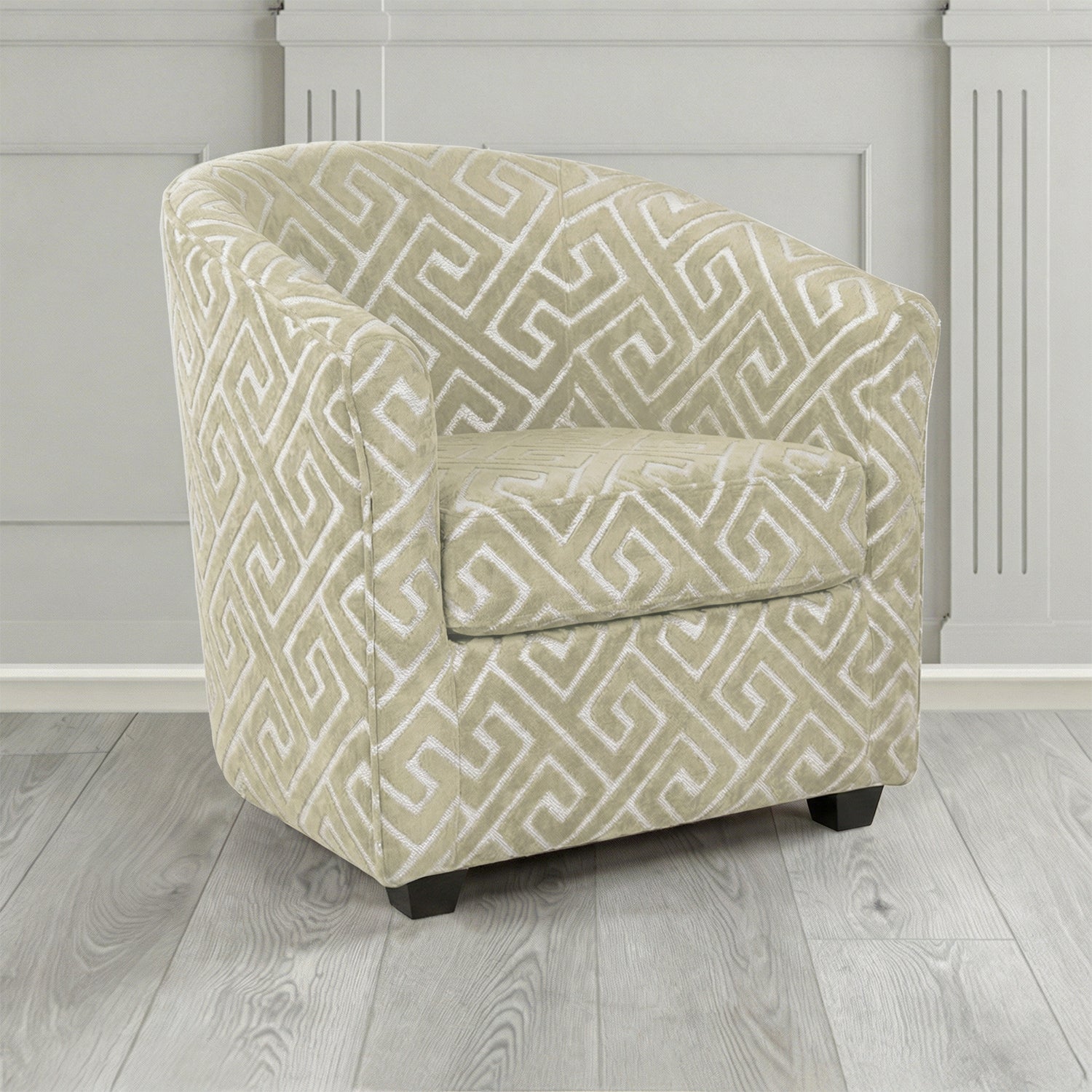 Cannes Tub Chair in Cristina Marrone Extravaganza Greek Key Geometric Fabric