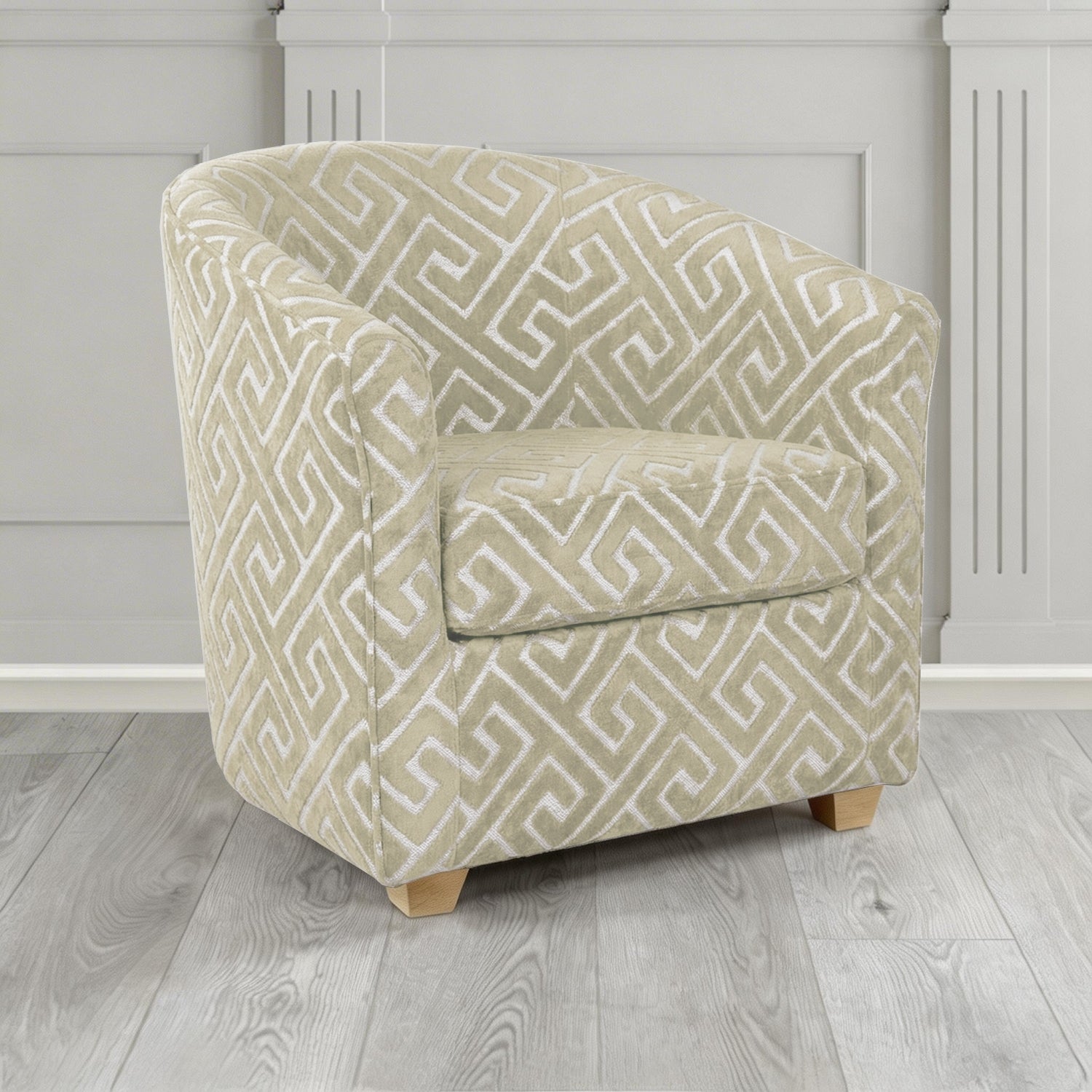 Cannes Tub Chair in Cristina Marrone Extravaganza Greek Key Geometric Fabric