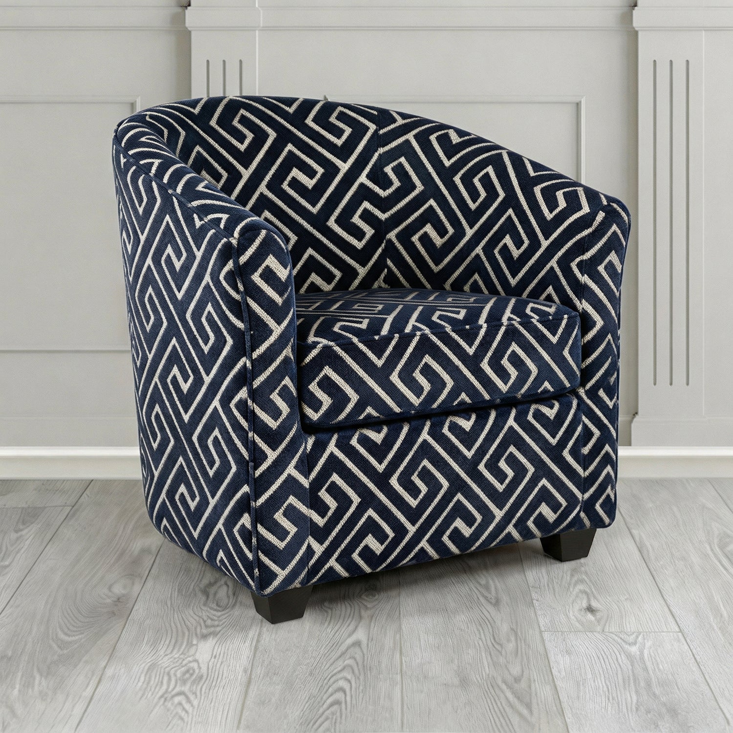 Cannes Tub Chair in Cristina Marrone Extravaganza Greek Key Geometric Fabric
