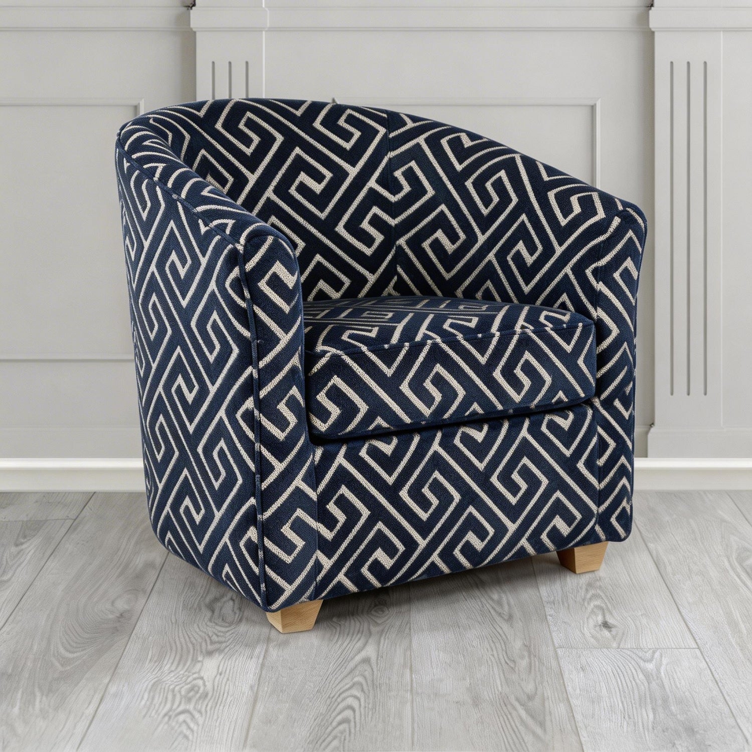Cannes Tub Chair in Cristina Marrone Extravaganza Greek Key Geometric Fabric
