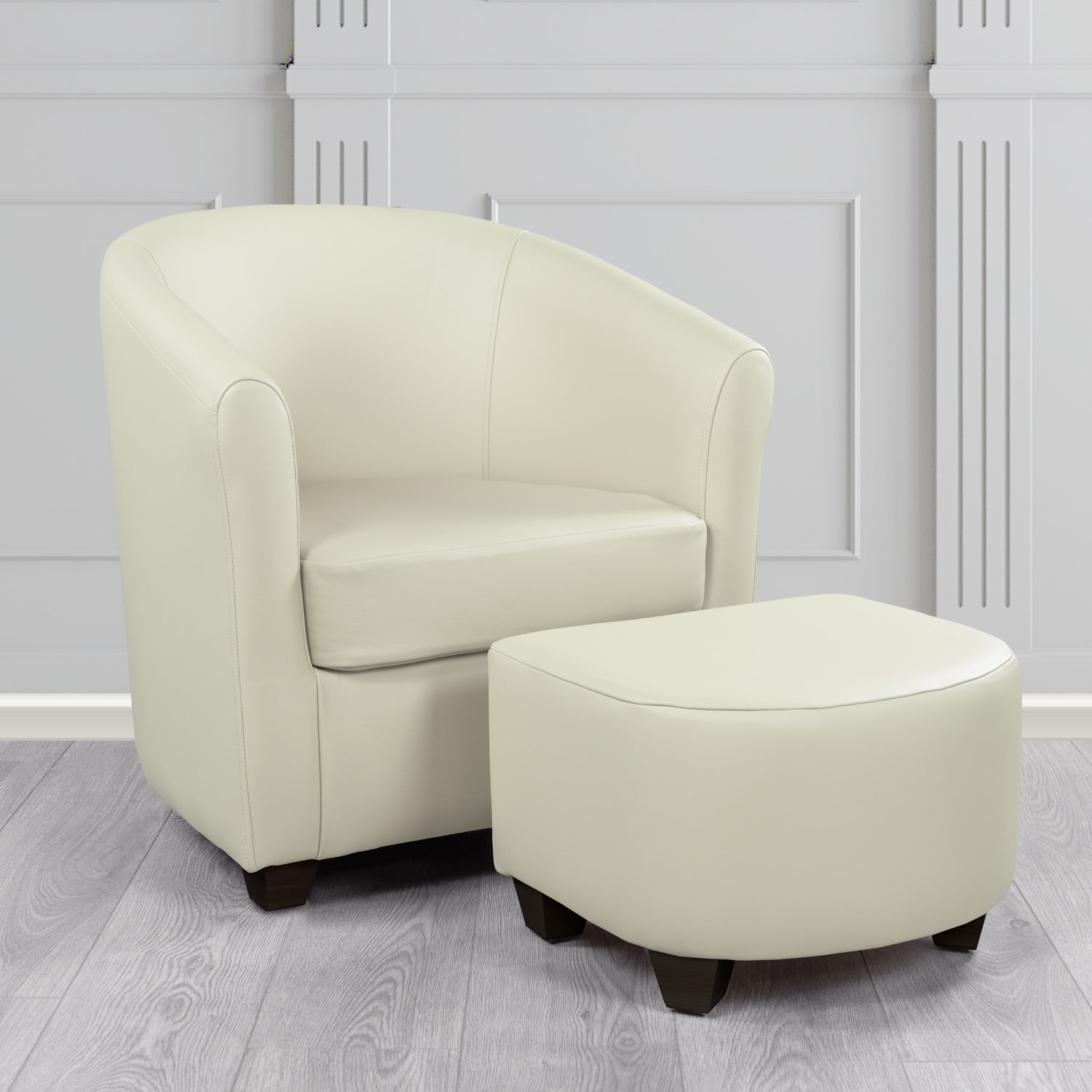 Cannes Shelly Almond Crib 5 Genuine Leather Tub Chair & Footstool Set