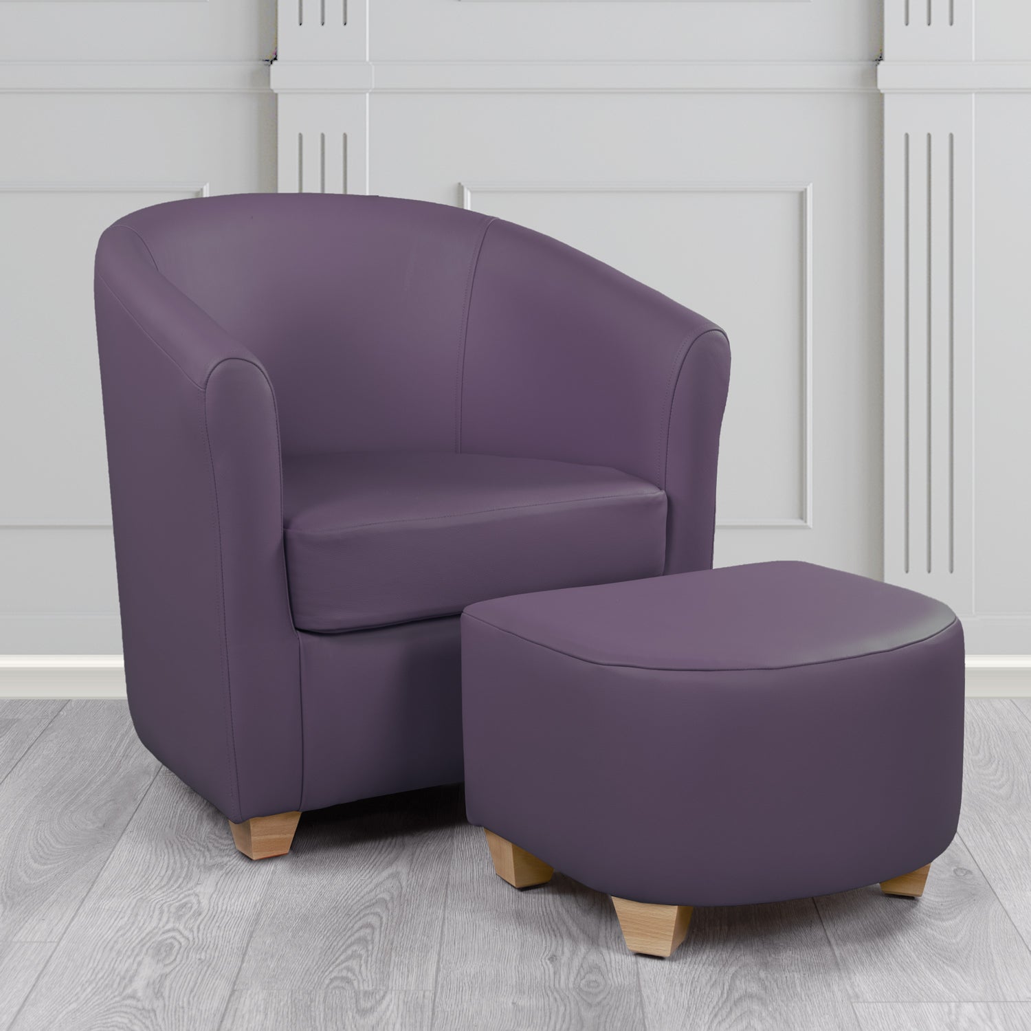 Cannes Shelly Amethyst Crib 5 Genuine Leather Tub Chair & Footstool Set