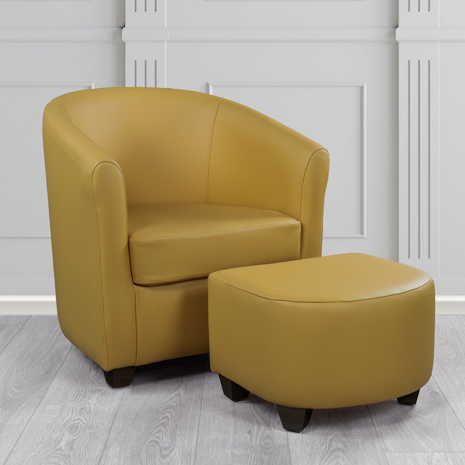 Cannes Shelly Parchment Crib 5 Genuine Leather Tub Chair & Footstool Set
