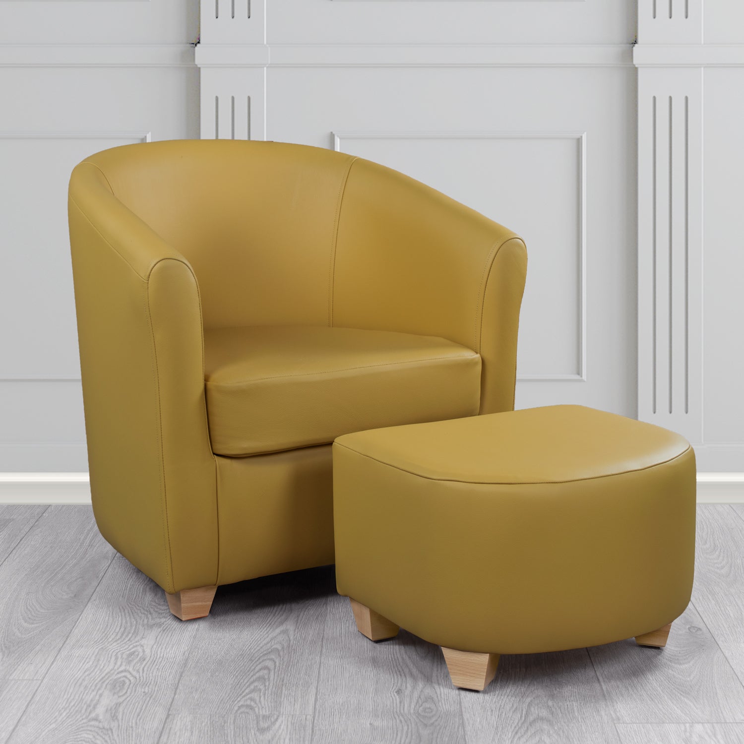 Cannes Shelly Parchment Crib 5 Genuine Leather Tub Chair & Footstool Set
