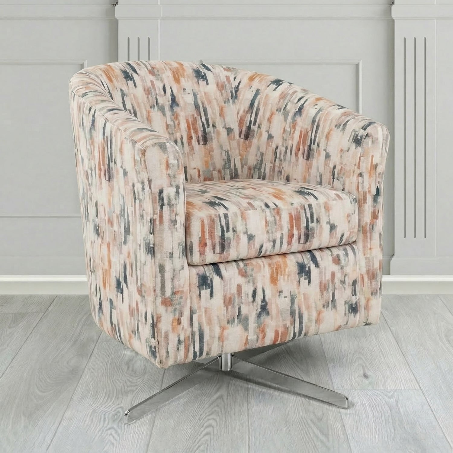 Cannes Swivel Tub Chair in Fryett's Aura Abstract Pattern Fabric