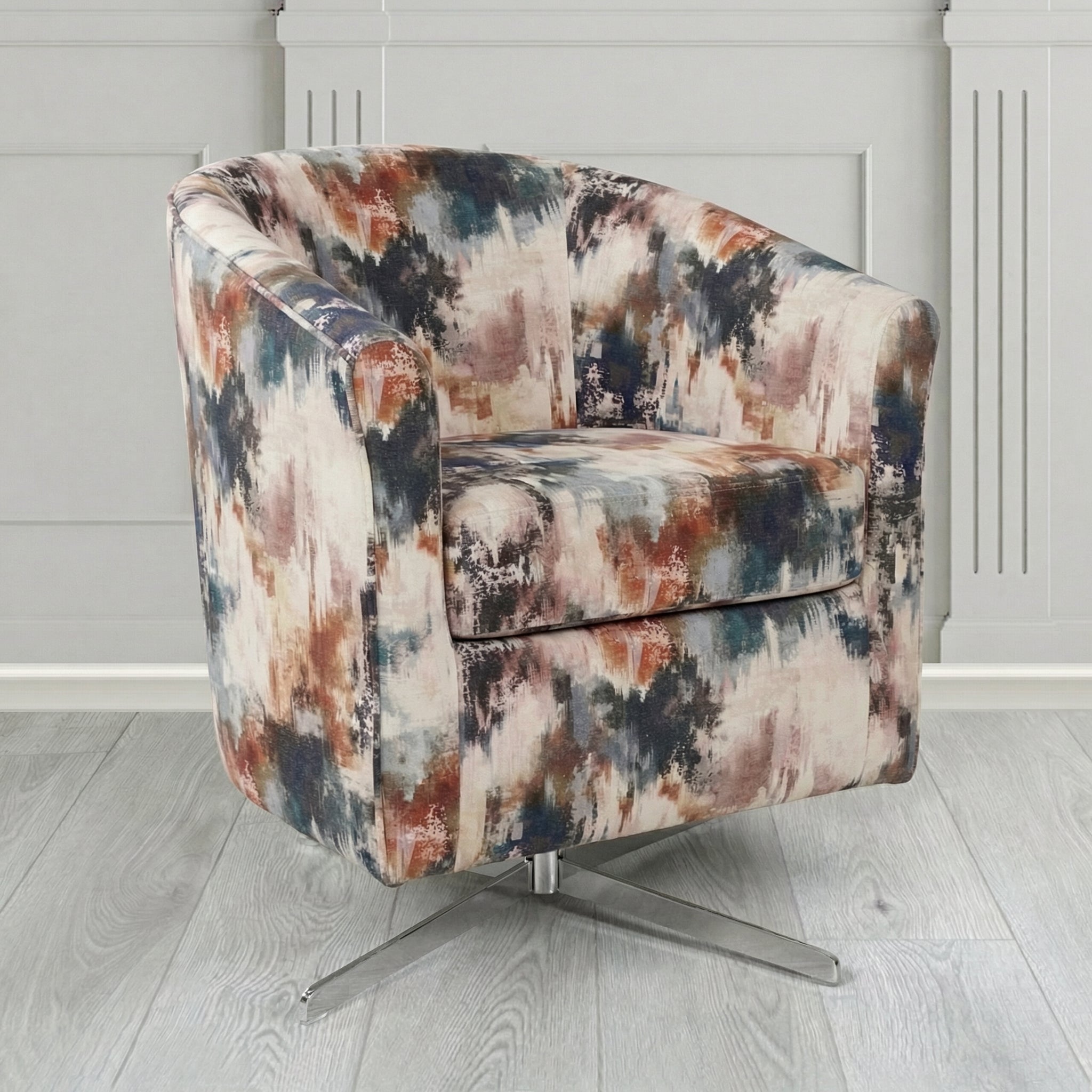 Cannes Swivel Tub Chair in Fryett's Kala Abstract Fabric