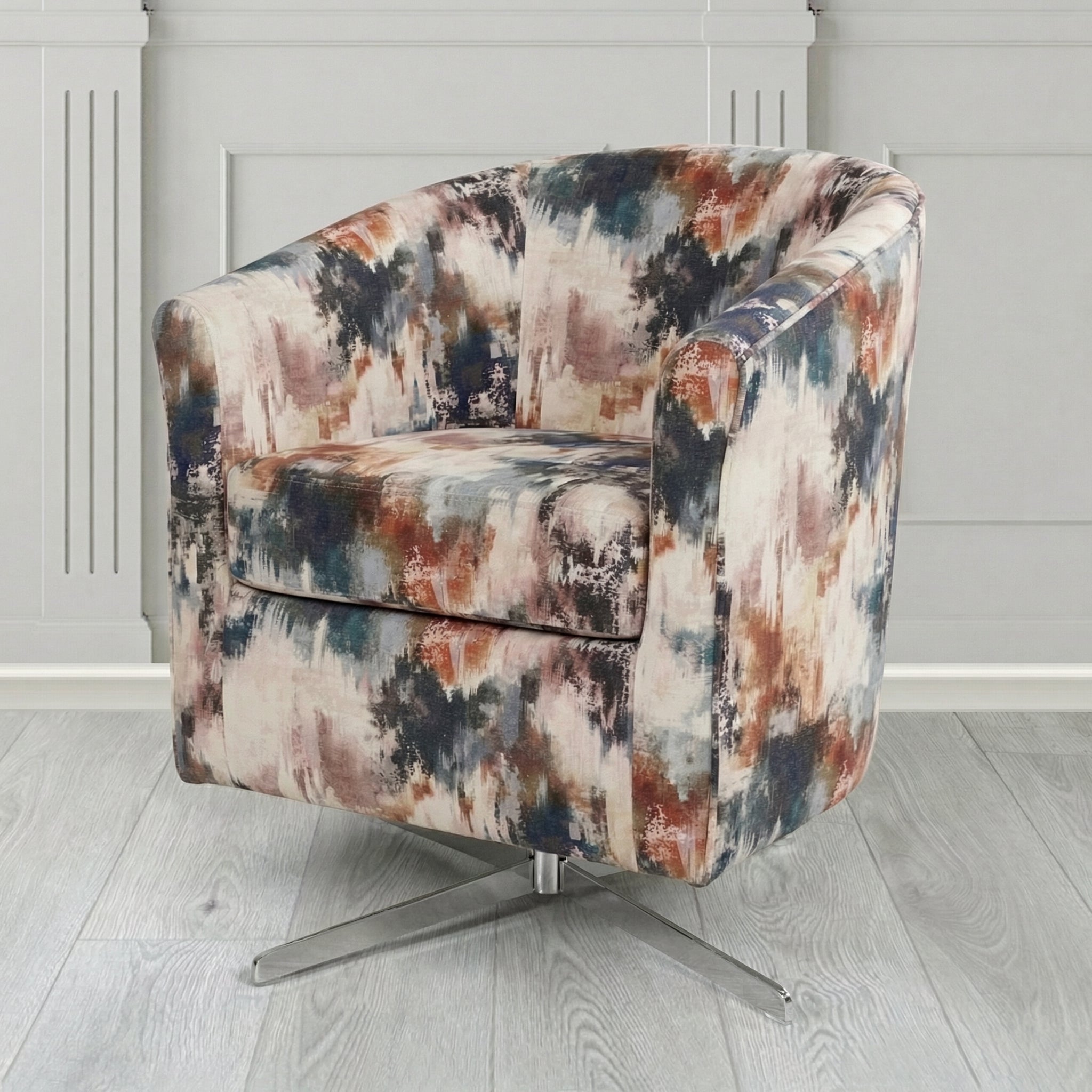 Cannes Swivel Tub Chair in Fryett's Kala Abstract Fabric
