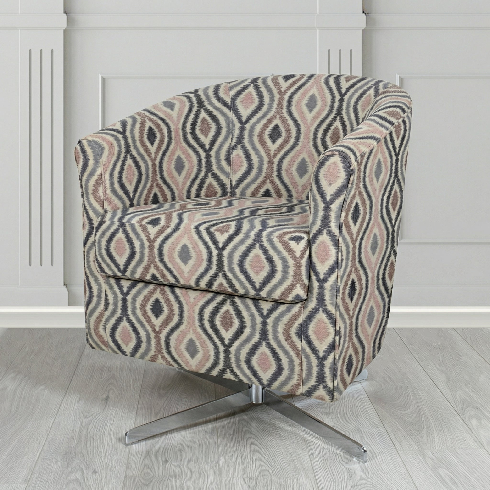 Cannes Swivel Tub Chair in Fryett's Verrusio Geometric Fabric