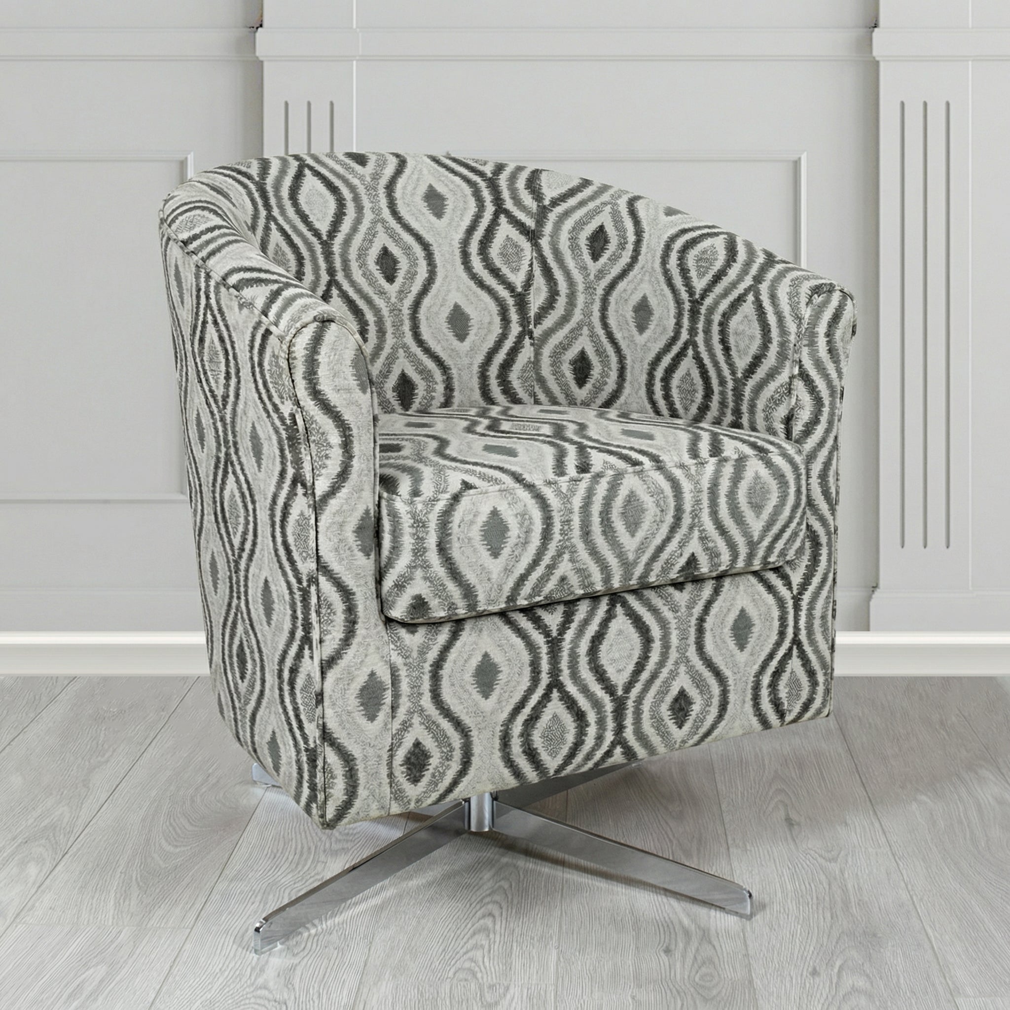 Cannes Swivel Tub Chair in Fryett's Verrusio Geometric Fabric