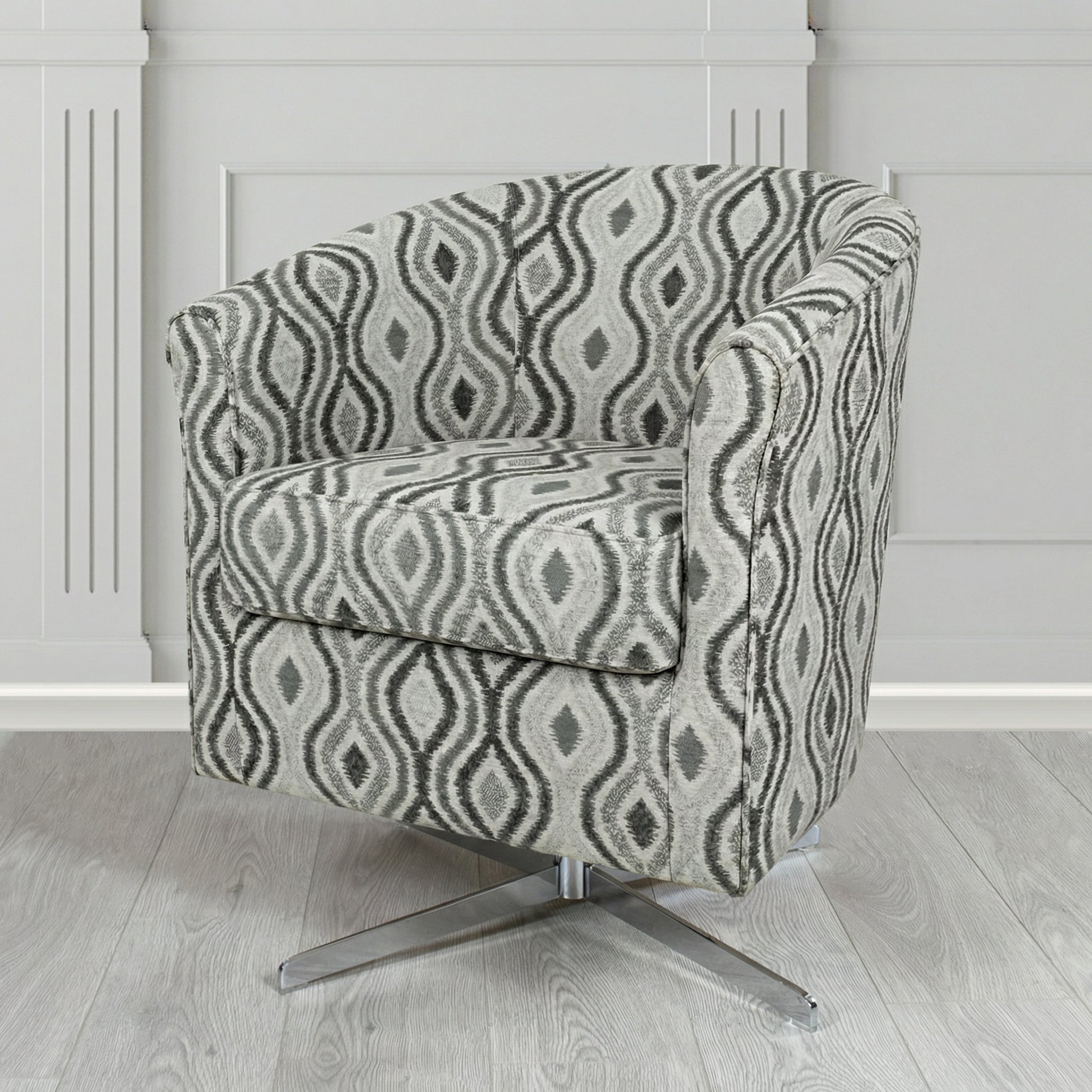 Cannes Swivel Tub Chair in Fryett's Verrusio Geometric Fabric