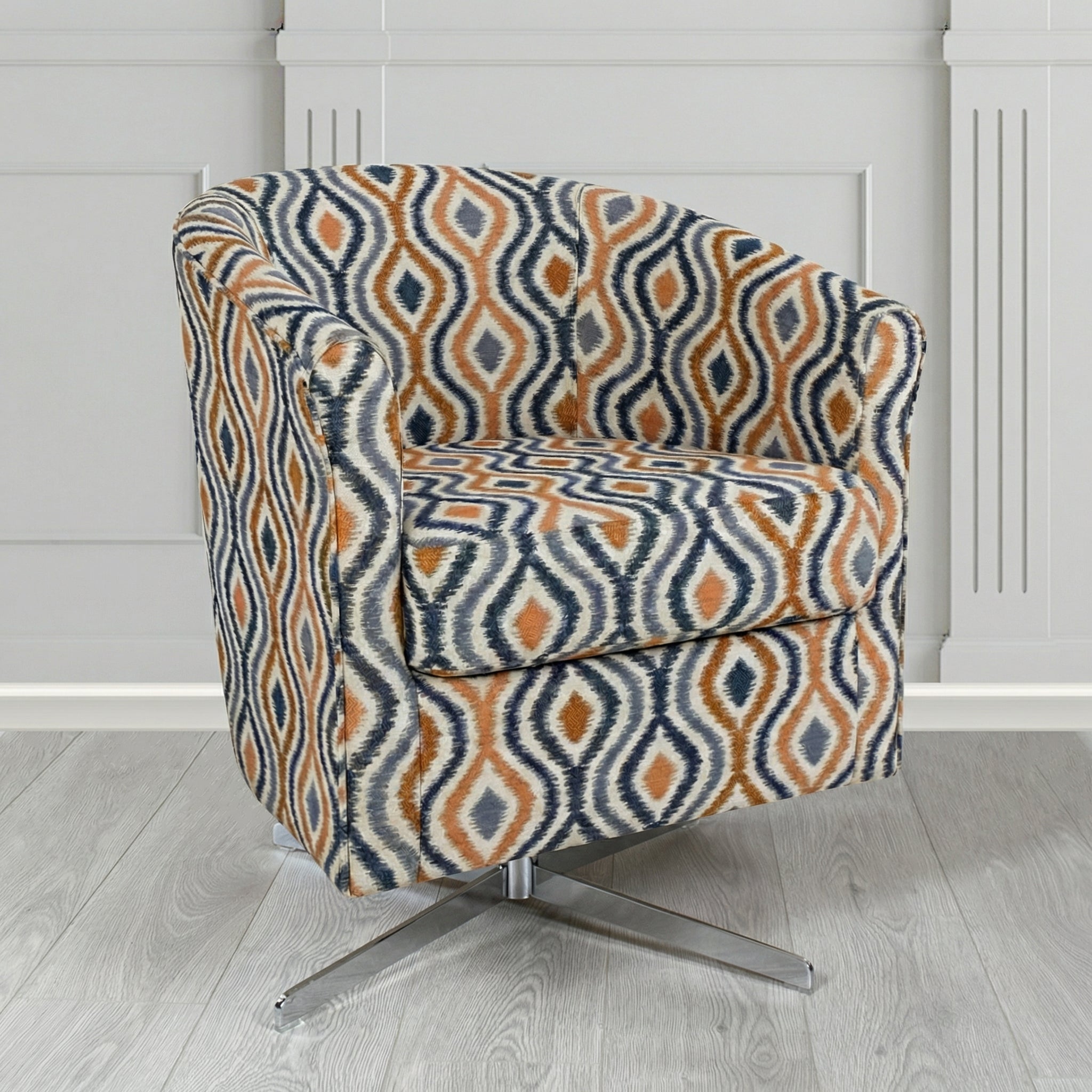 Cannes Swivel Tub Chair in Fryett's Verrusio Geometric Fabric