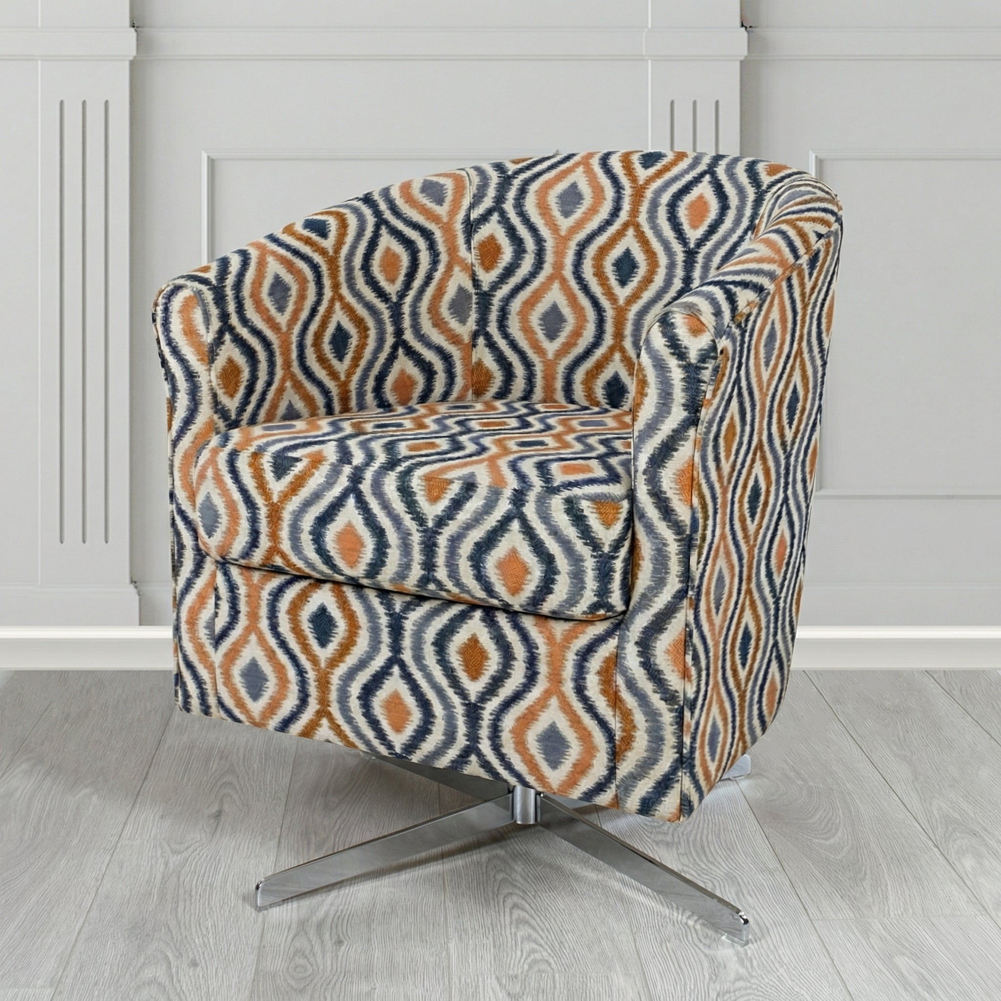 Cannes Swivel Tub Chair in Fryett's Verrusio Geometric Fabric