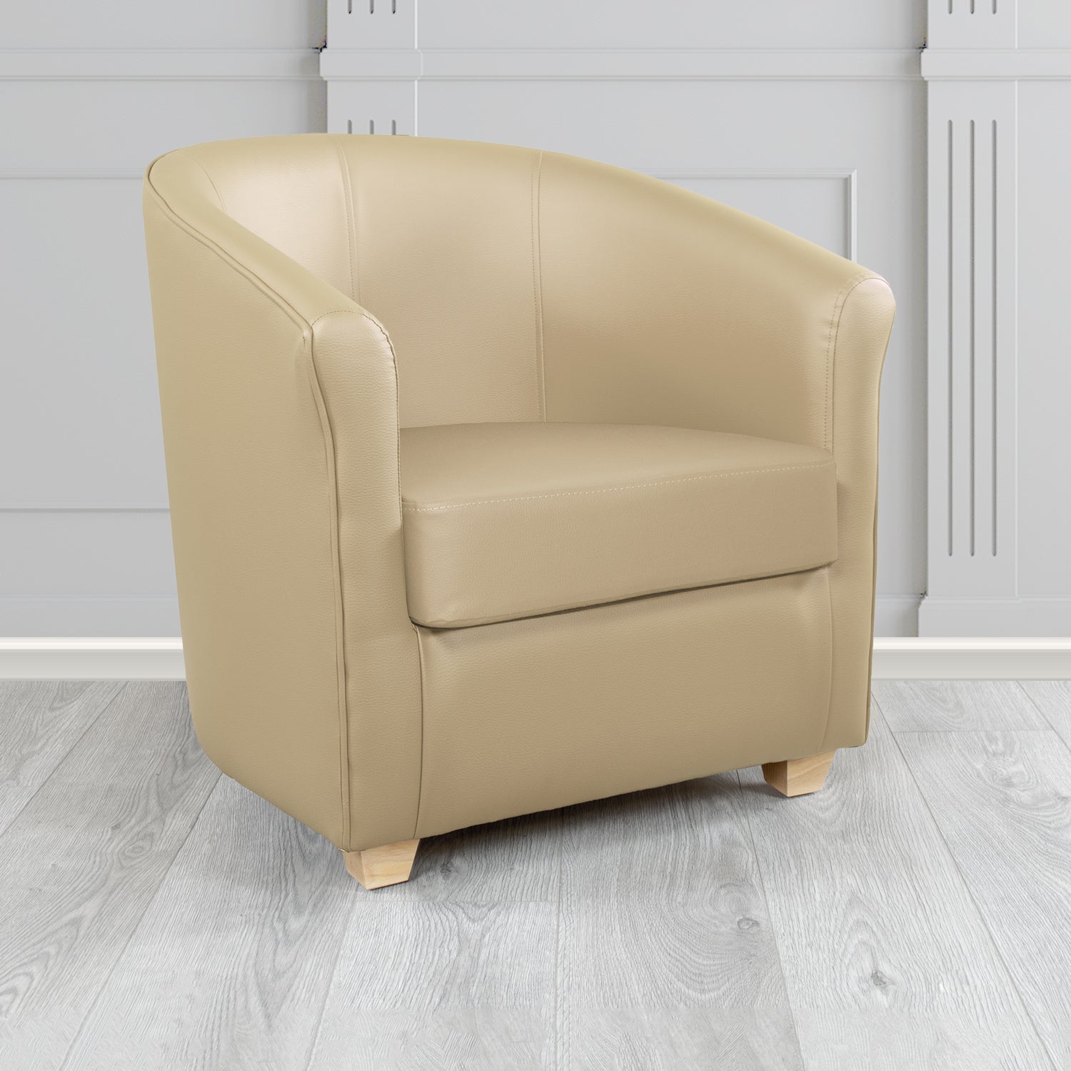 Cannes Tub Chair in Just Colour Crib 5 Faux Leather with Light Wood Legs
