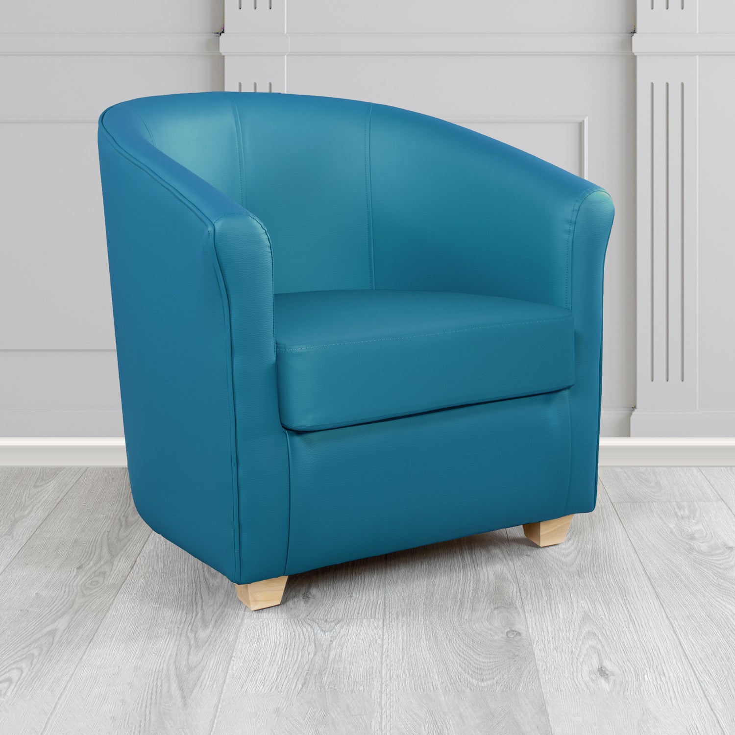 Cannes Tub Chair in Just Colour Crib 5 Faux Leather with Light Wood Legs