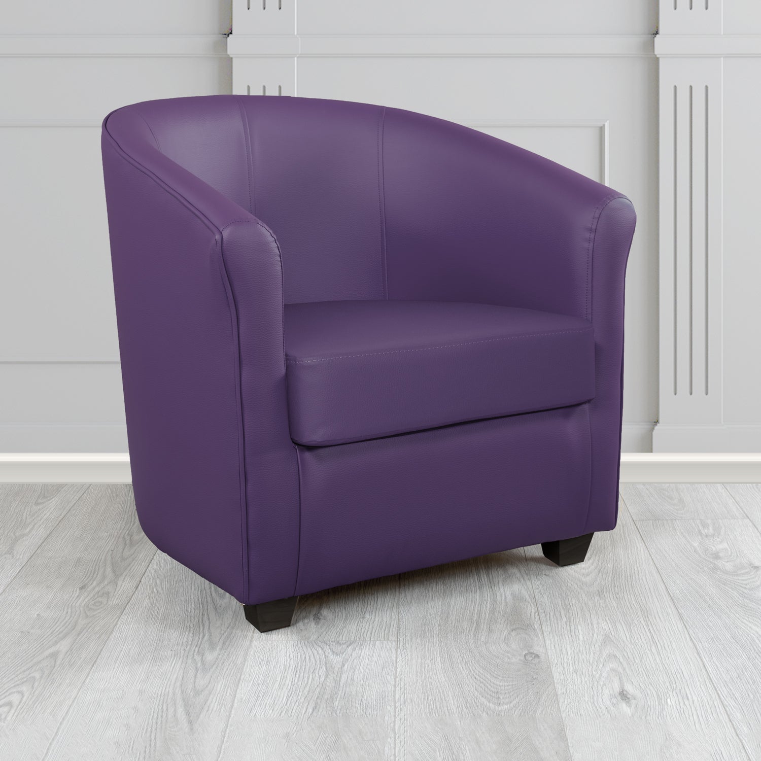 Cannes Tub Chair in Just Colour Crib 5 Faux Leather with Dark Wood Legs