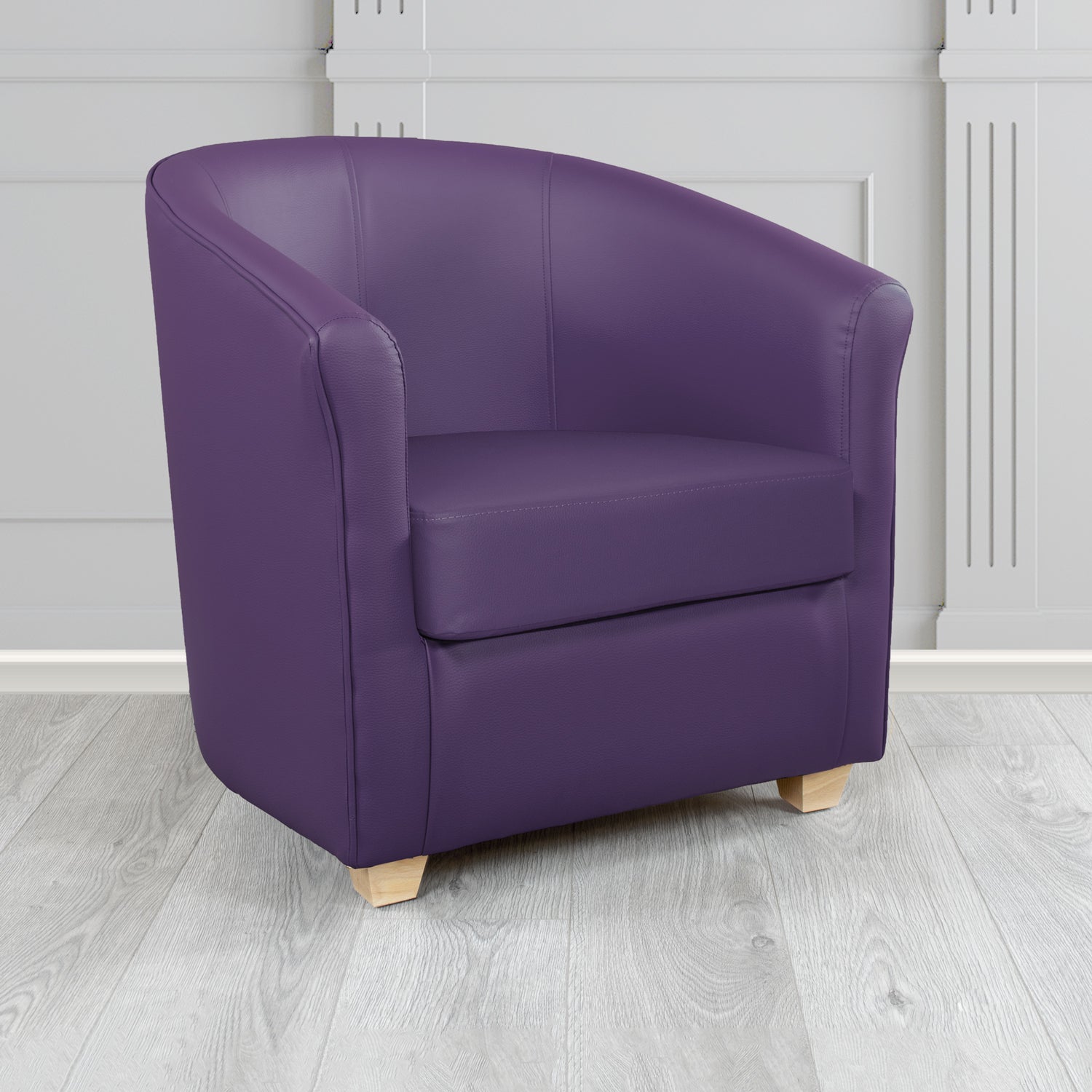 Cannes Tub Chair in Just Colour Crib 5 Faux Leather with Light Wood Legs