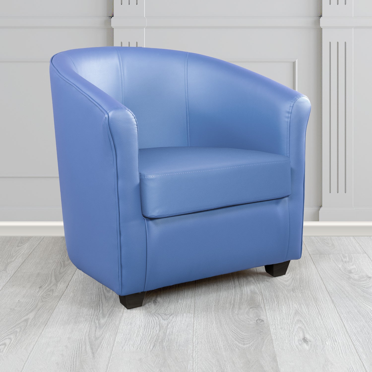 Cannes Tub Chair in Just Colour Crib 5 Faux Leather with Dark Wood Legs