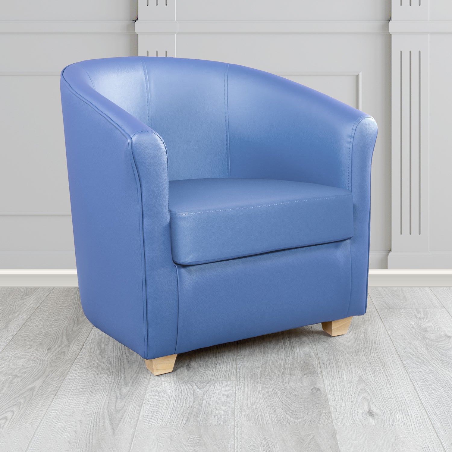 Cannes Tub Chair in Just Colour Crib 5 Faux Leather with Light Wood Legs