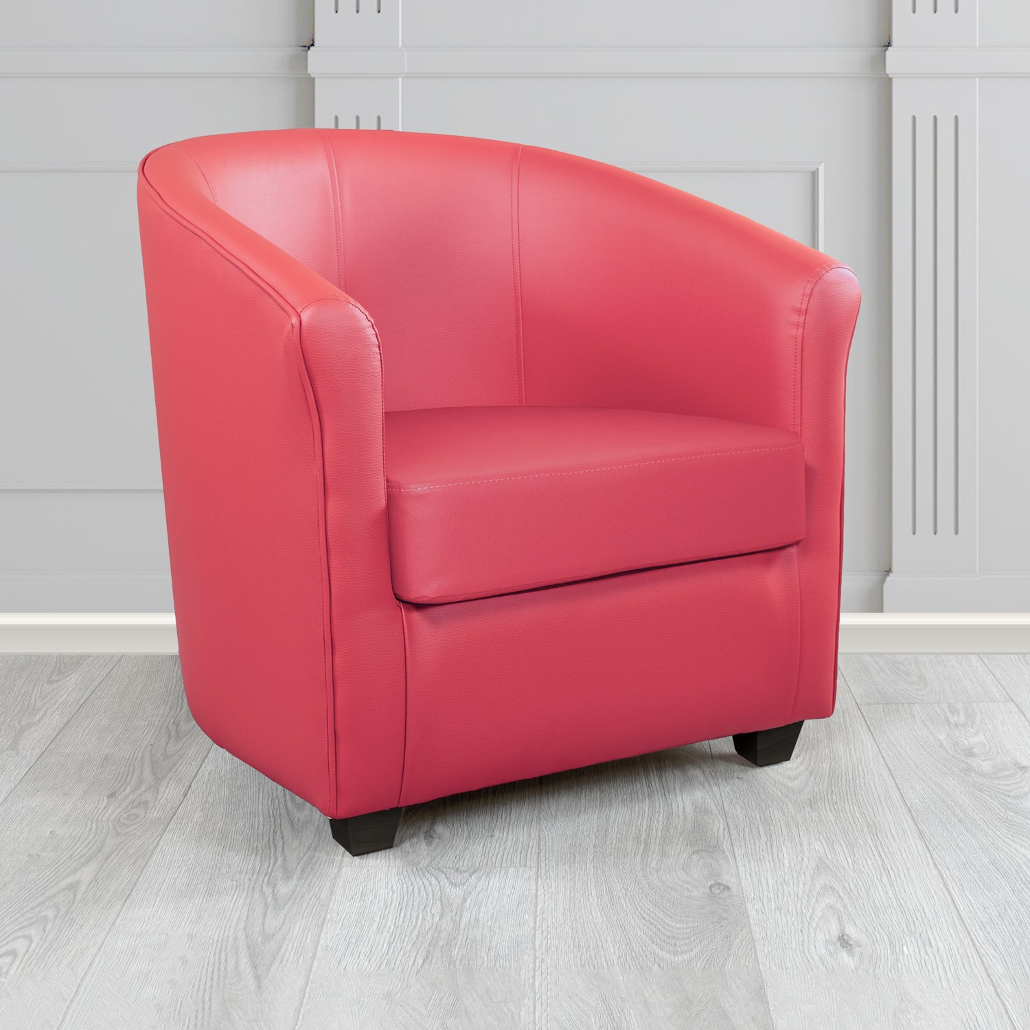 Cannes Tub Chair in Just Colour Crib 5 Faux Leather with Dark Wood Legs
