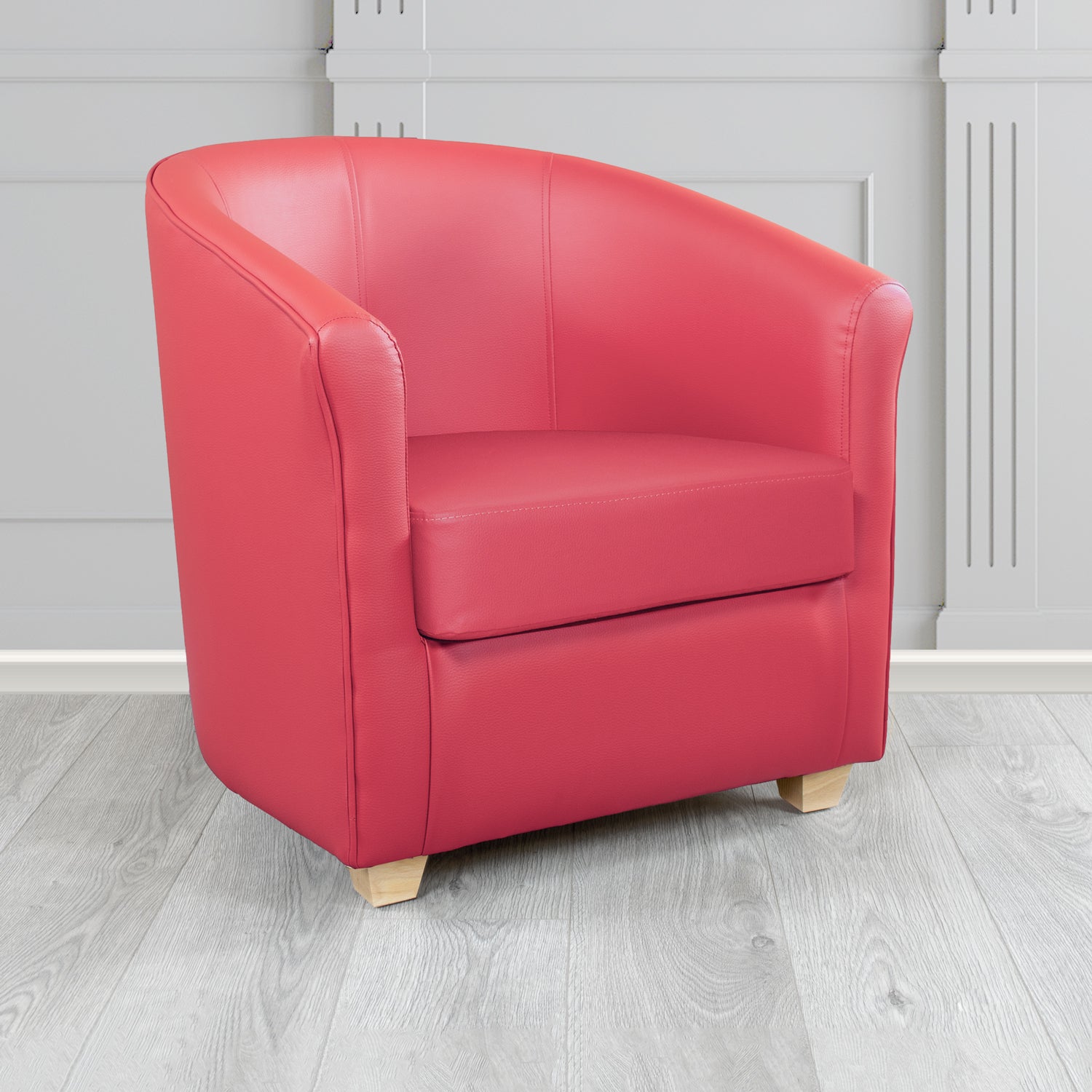 Cannes Tub Chair in Just Colour Crib 5 Faux Leather with Light Wood Legs