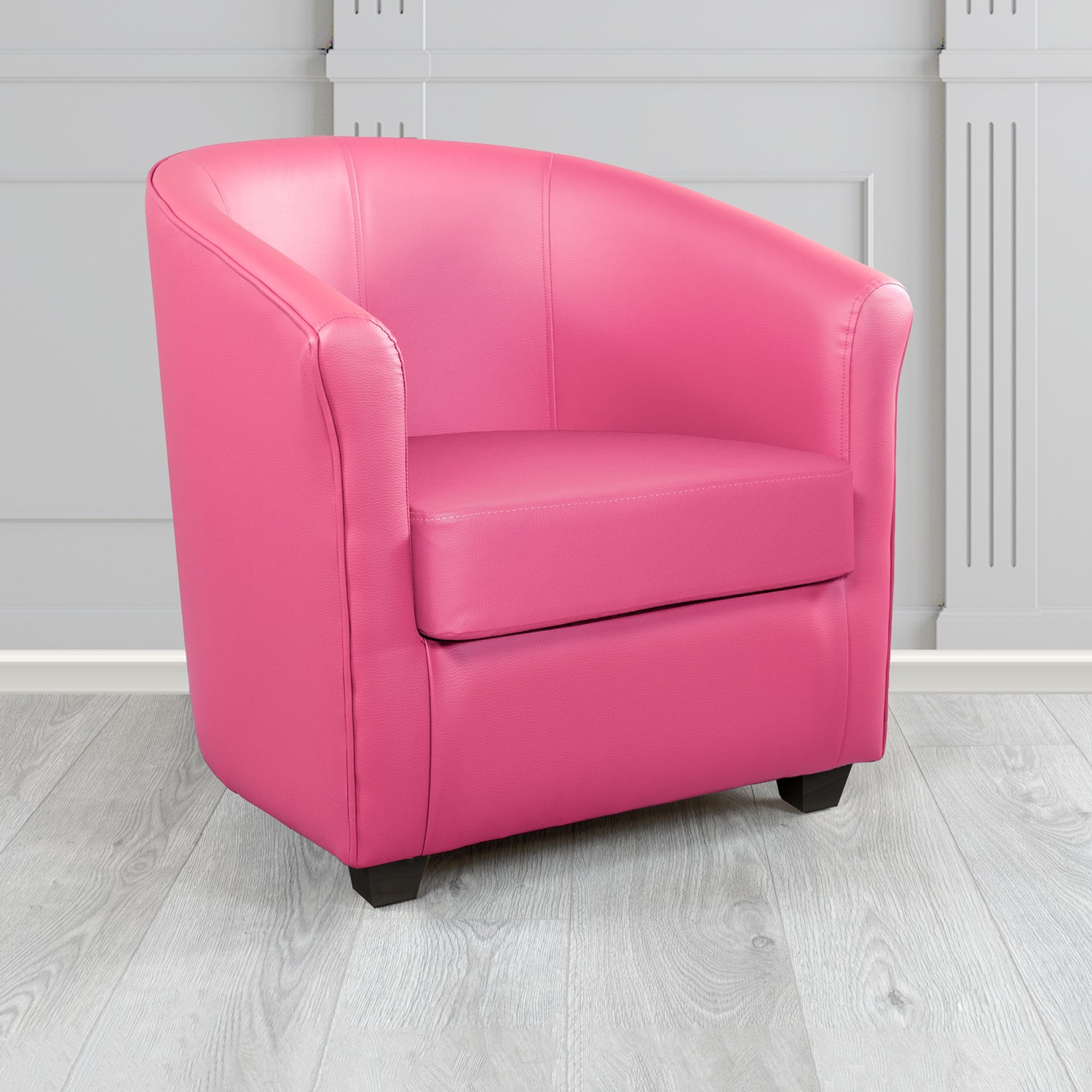 Cannes Tub Chair in Just Colour Crib 5 Faux Leather with Dark Wood Legs