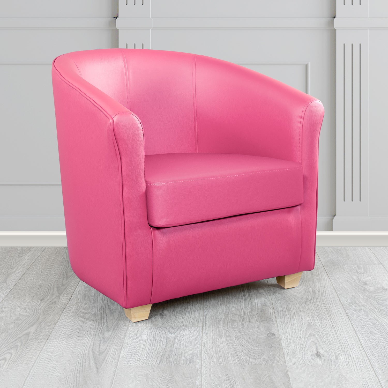 Cannes Tub Chair in Just Colour Crib 5 Faux Leather with Light Wood Legs