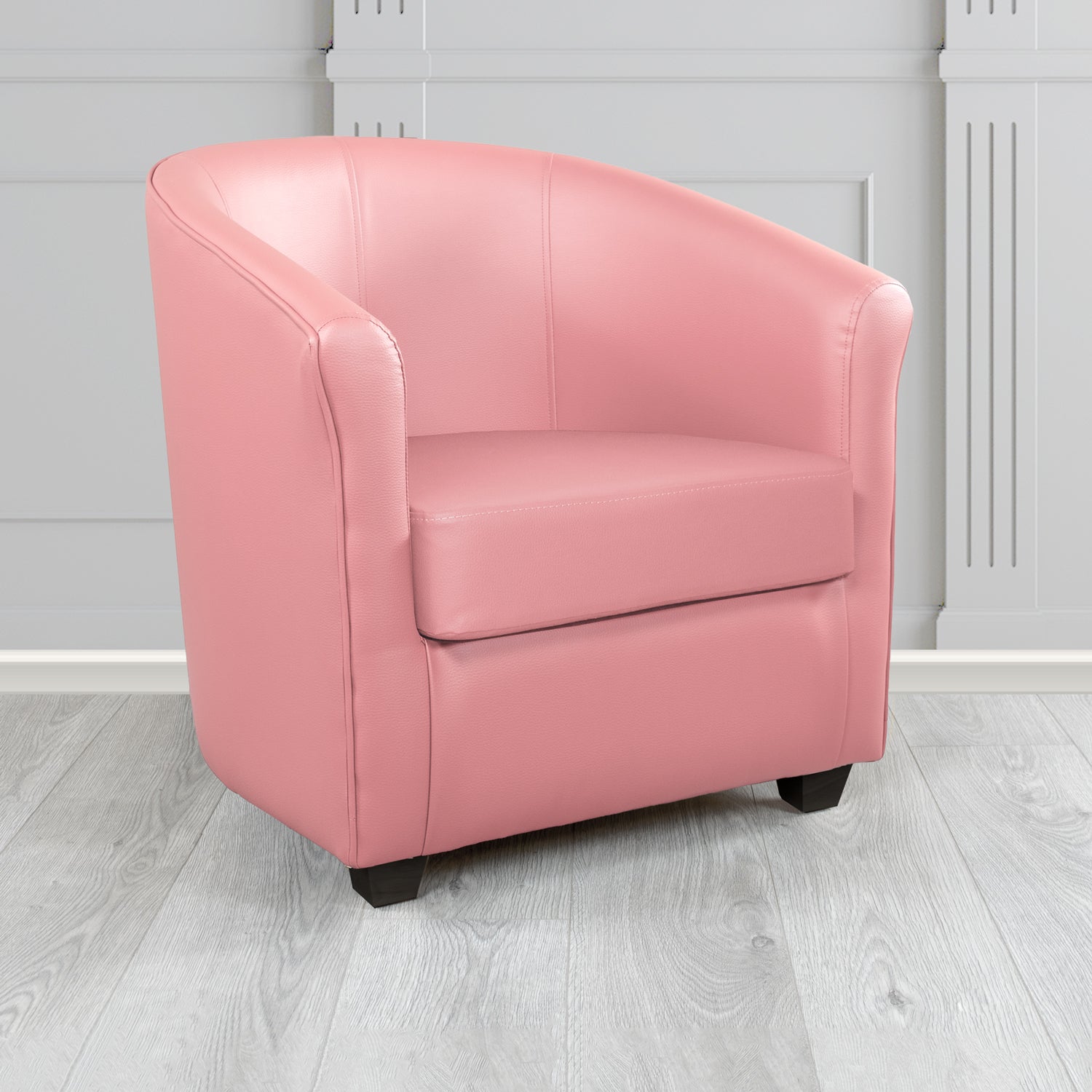 Cannes Tub Chair in Just Colour Crib 5 Faux Leather with Dark Wood Legs
