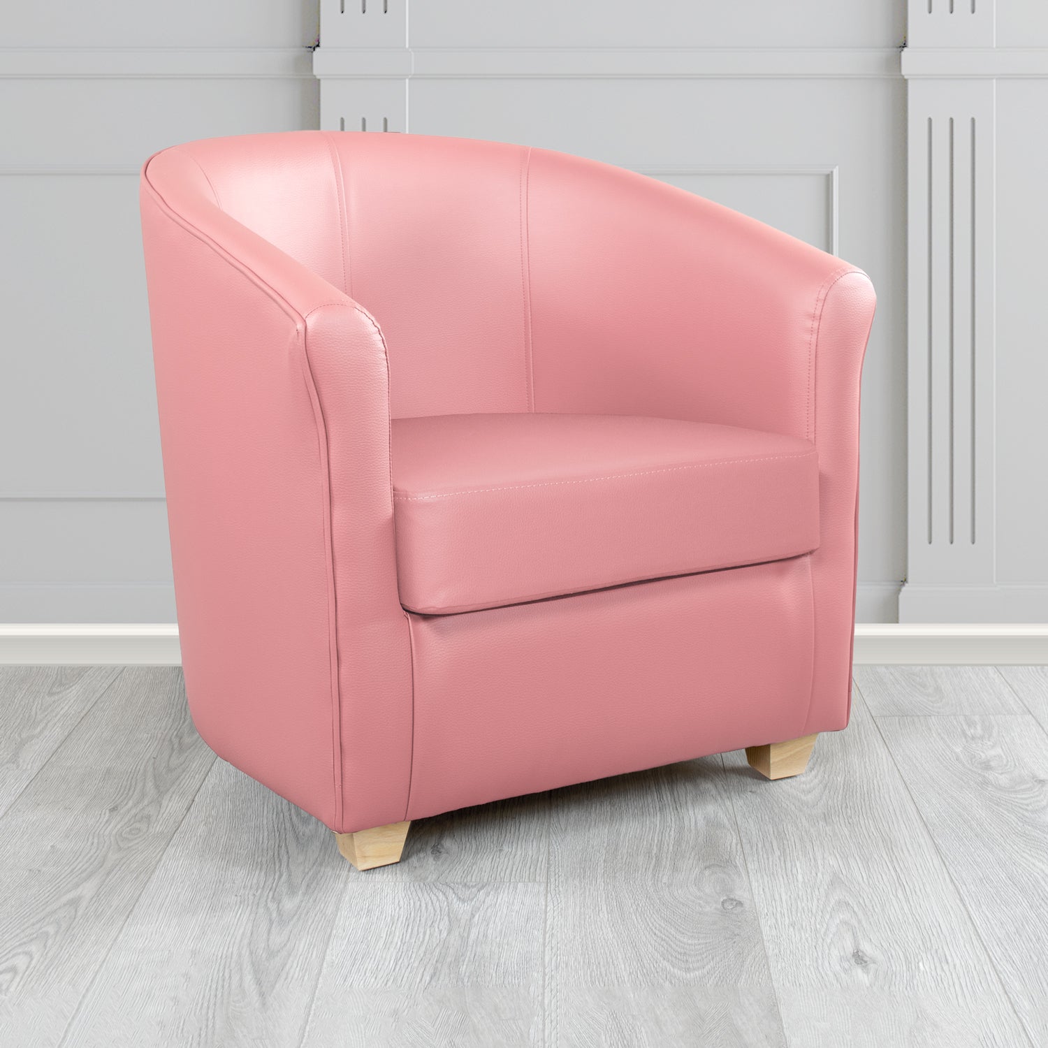 Cannes Tub Chair in Just Colour Crib 5 Faux Leather with Light Wood Legs