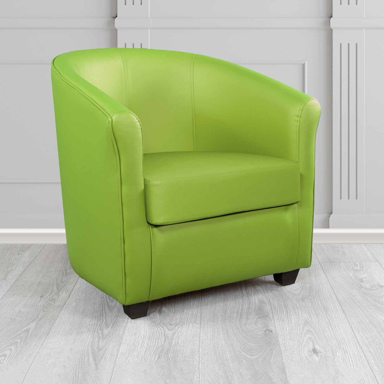 Cannes Tub Chair in Just Colour Crib 5 Faux Leather with Dark Wood Legs