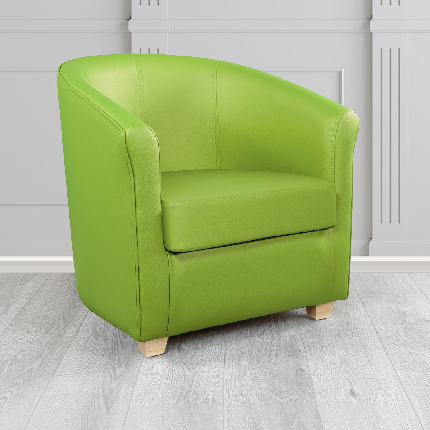 Cannes Tub Chair in Just Colour Crib 5 Faux Leather with Light Wood Legs