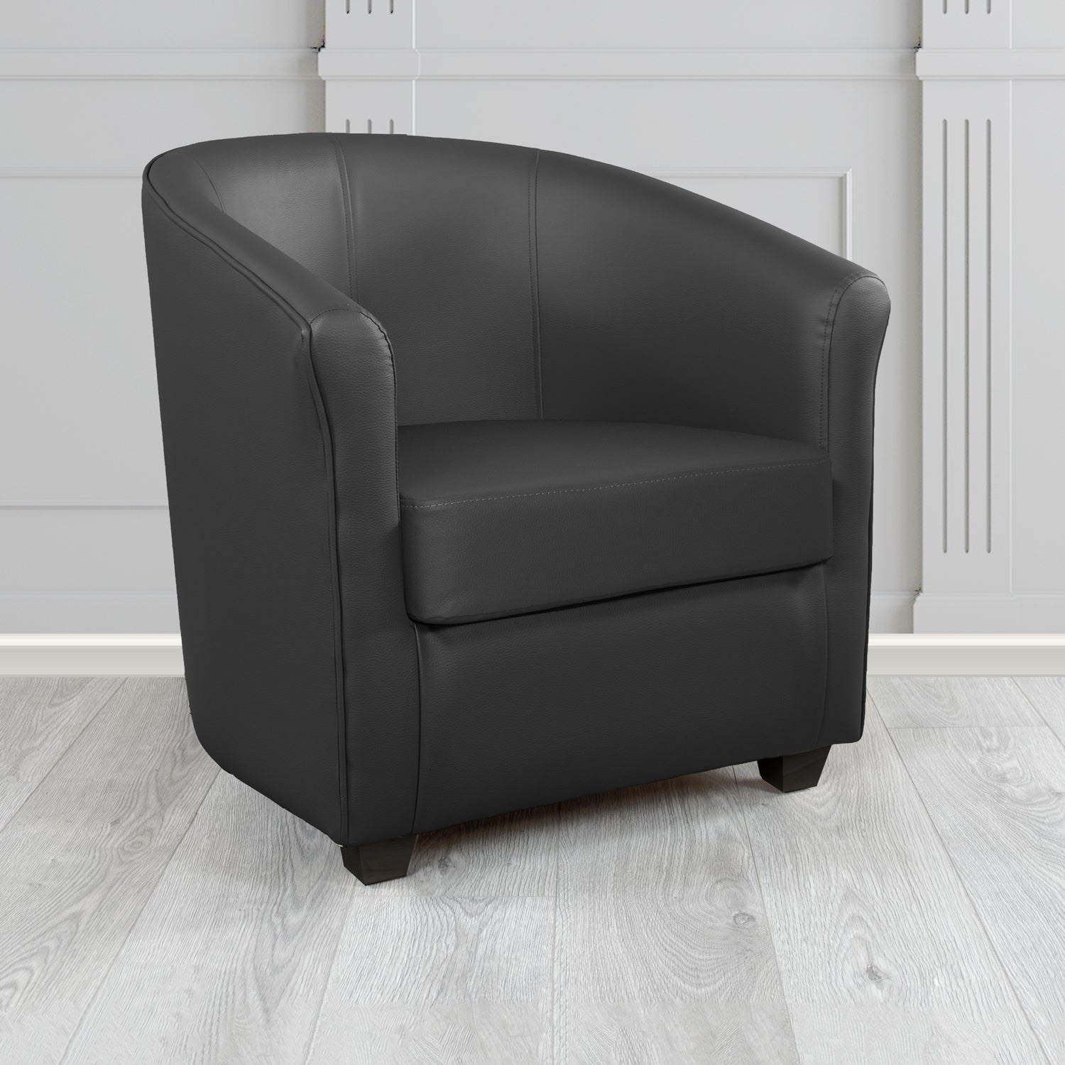 Cannes Tub Chair in Just Colour Crib 5 Faux Leather with Dark Wood Legs
