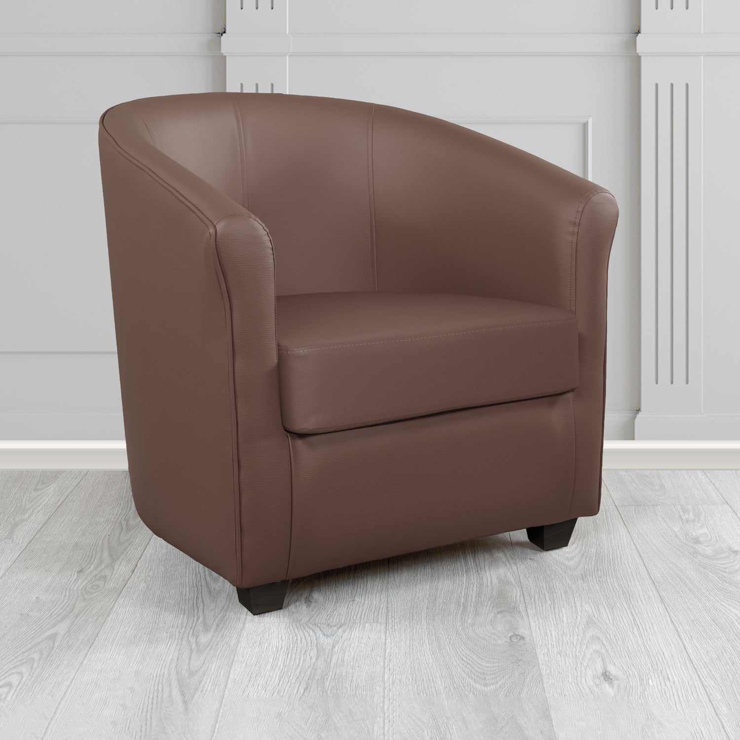 Cannes Tub Chair in Just Colour Crib 5 Faux Leather with Dark Wood Legs