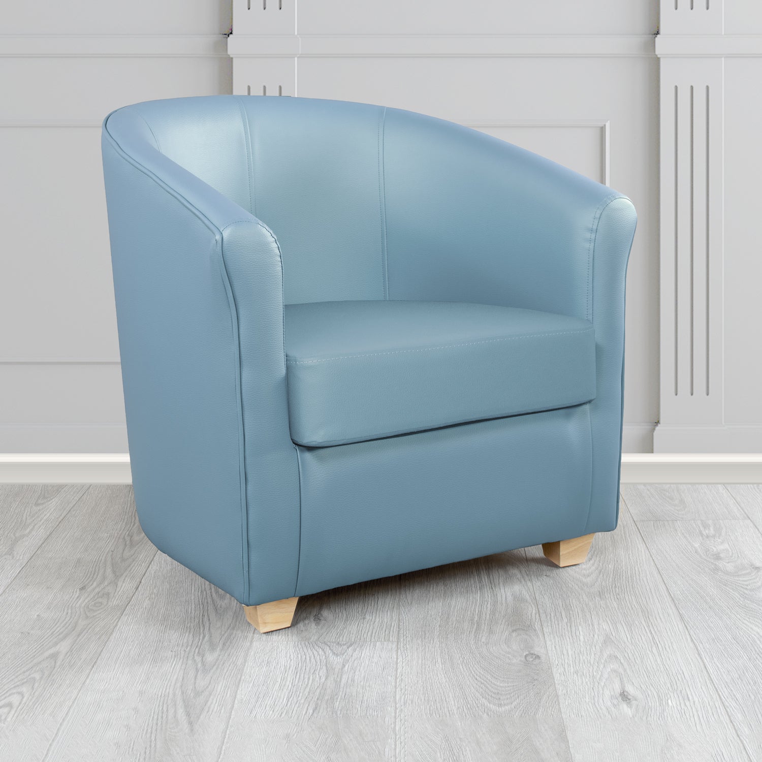 Cannes Tub Chair in Just Colour Crib 5 Faux Leather with Light Wood Legs