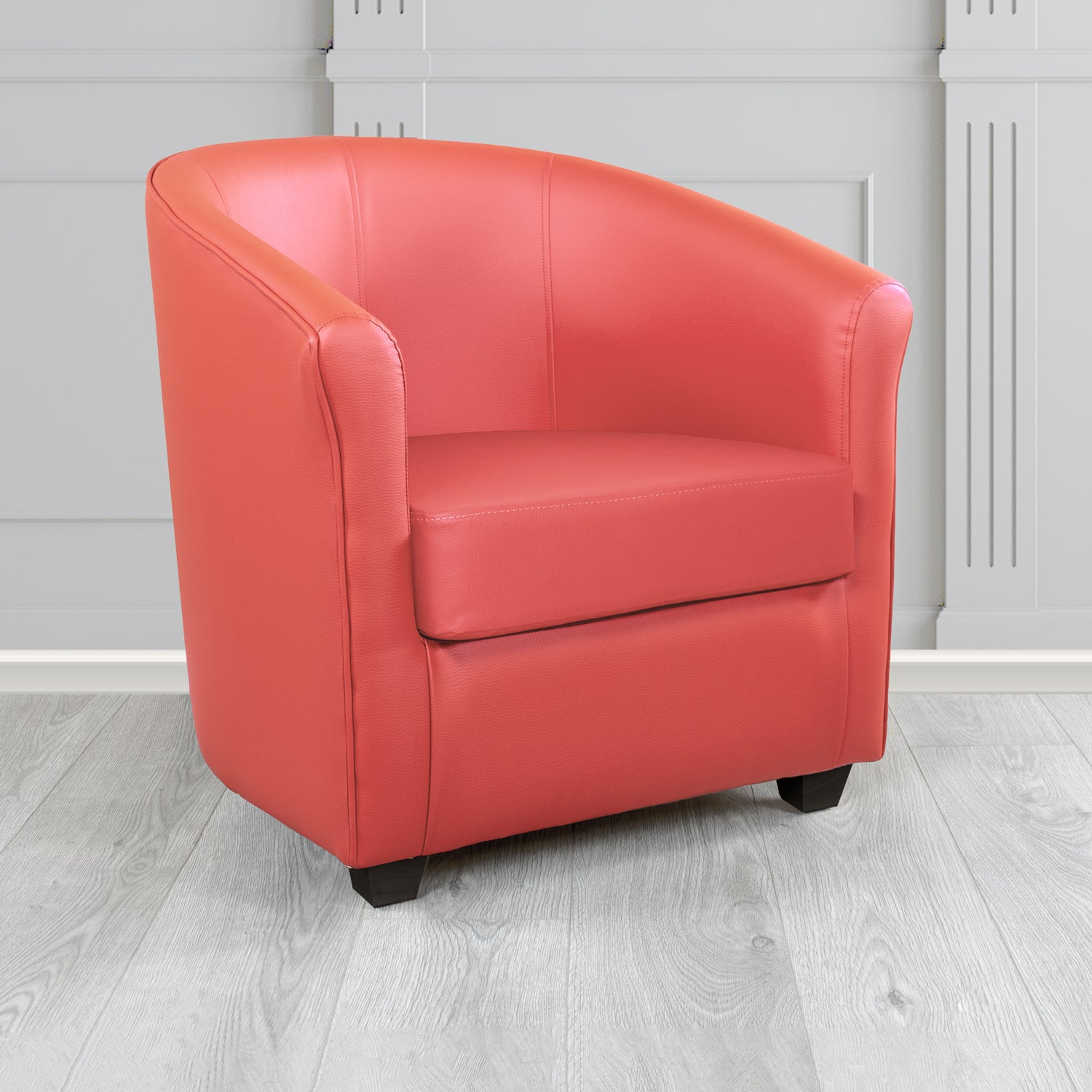 Cannes Tub Chair in Just Colour Crib 5 Faux Leather with Dark Wood Legs