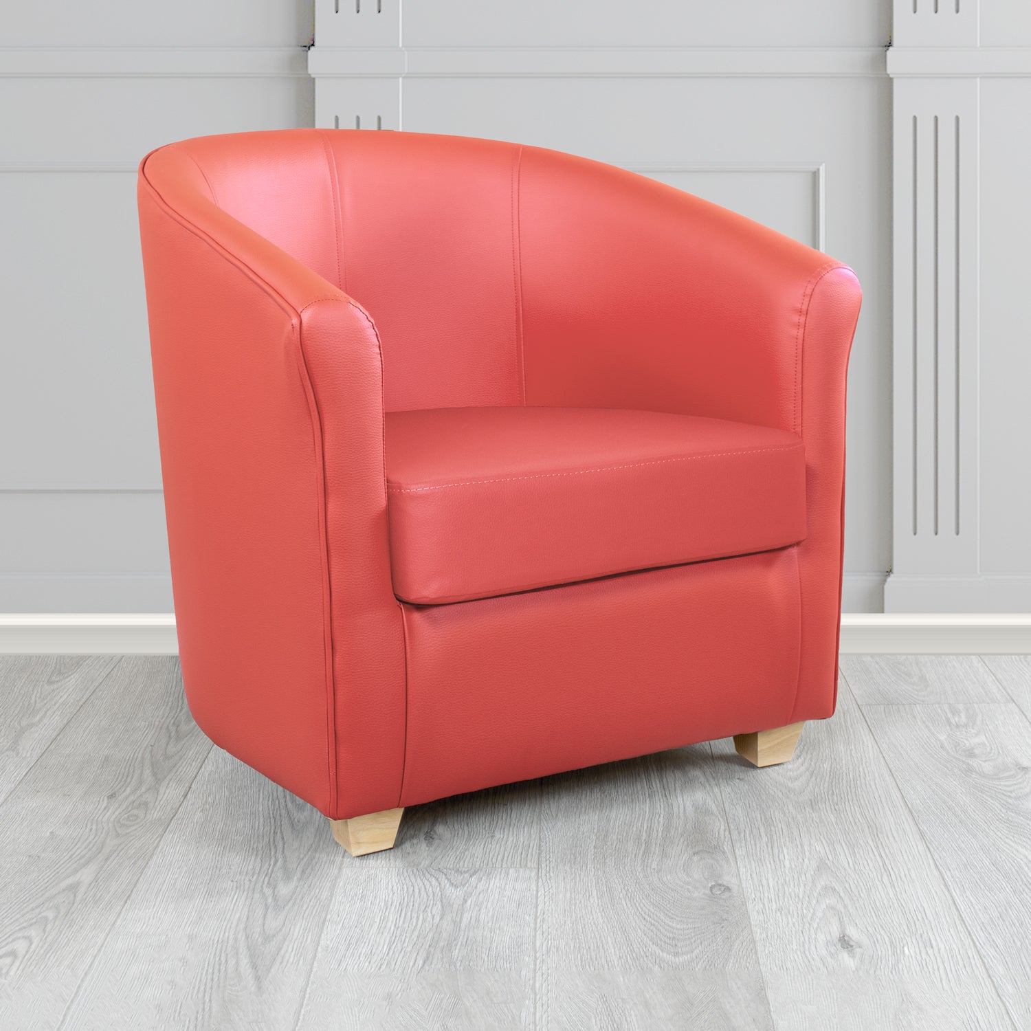 Cannes Tub Chair in Just Colour Crib 5 Faux Leather with Light Wood Legs