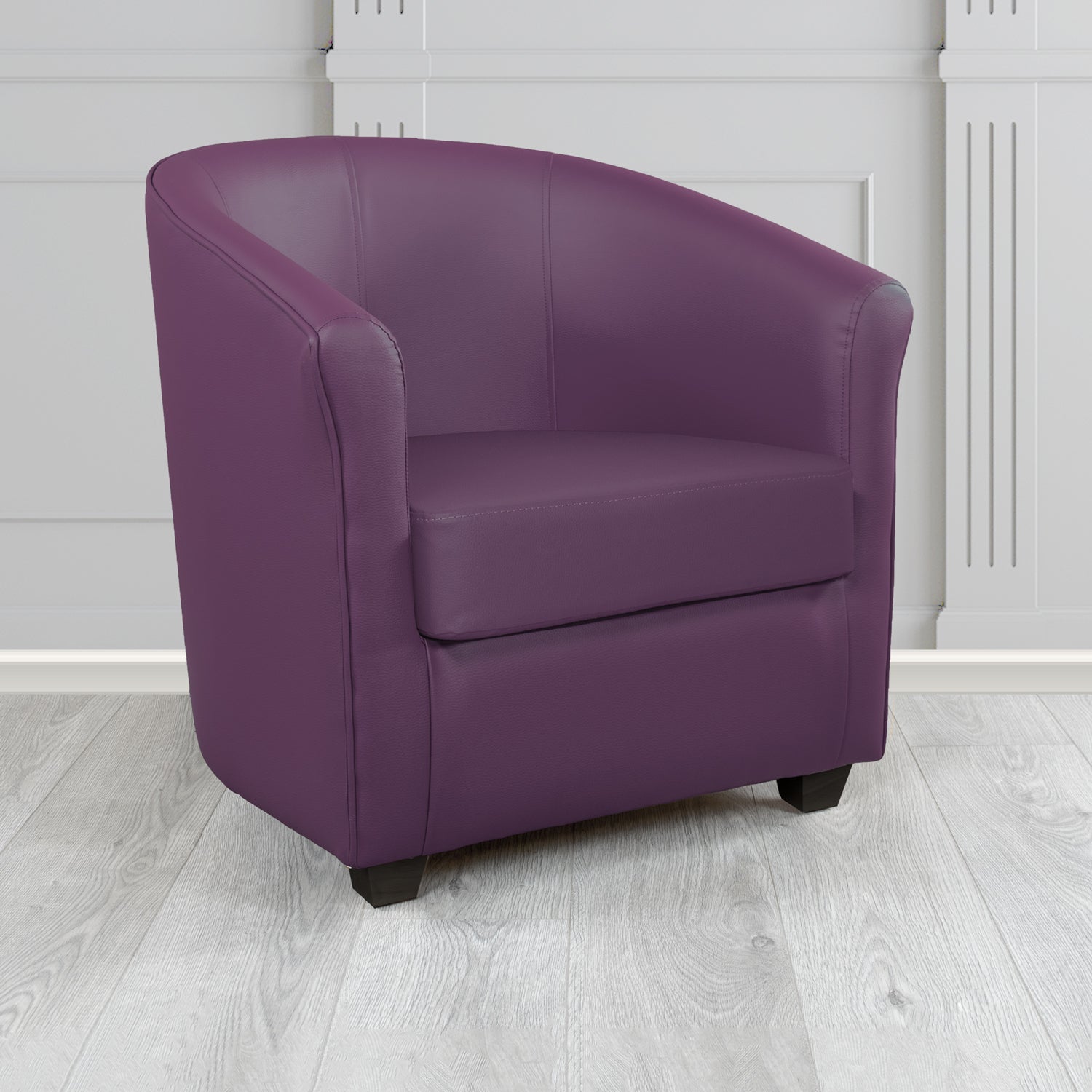 Cannes Tub Chair in Just Colour Crib 5 Faux Leather with Dark Wood Legs