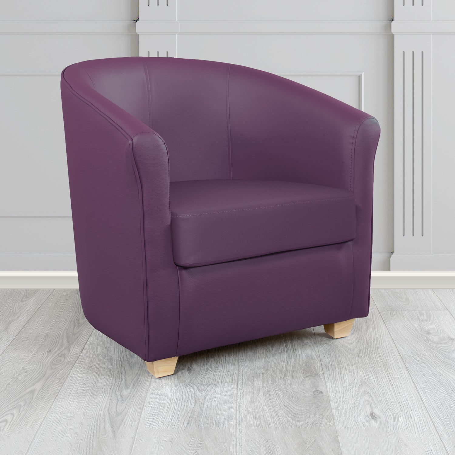 Cannes Tub Chair in Just Colour Crib 5 Faux Leather with Light Wood Legs