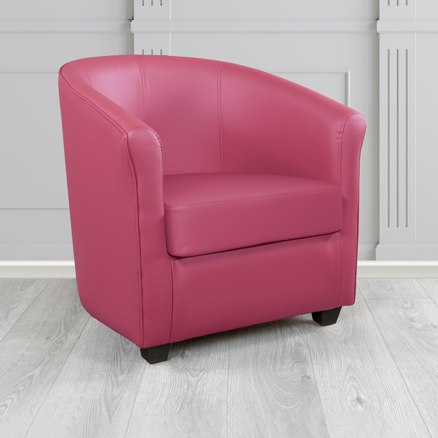 Cannes Tub Chair in Just Colour Crib 5 Faux Leather with Dark Wood Legs
