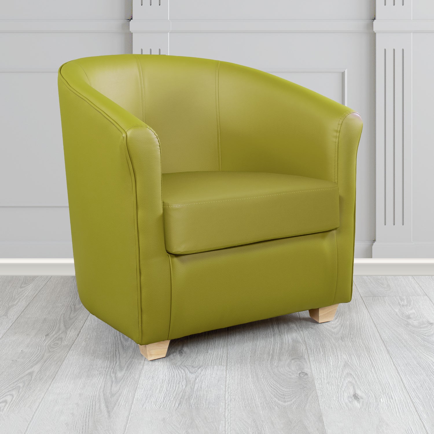 Cannes Tub Chair in Just Colour Crib 5 Faux Leather with Light Wood Legs