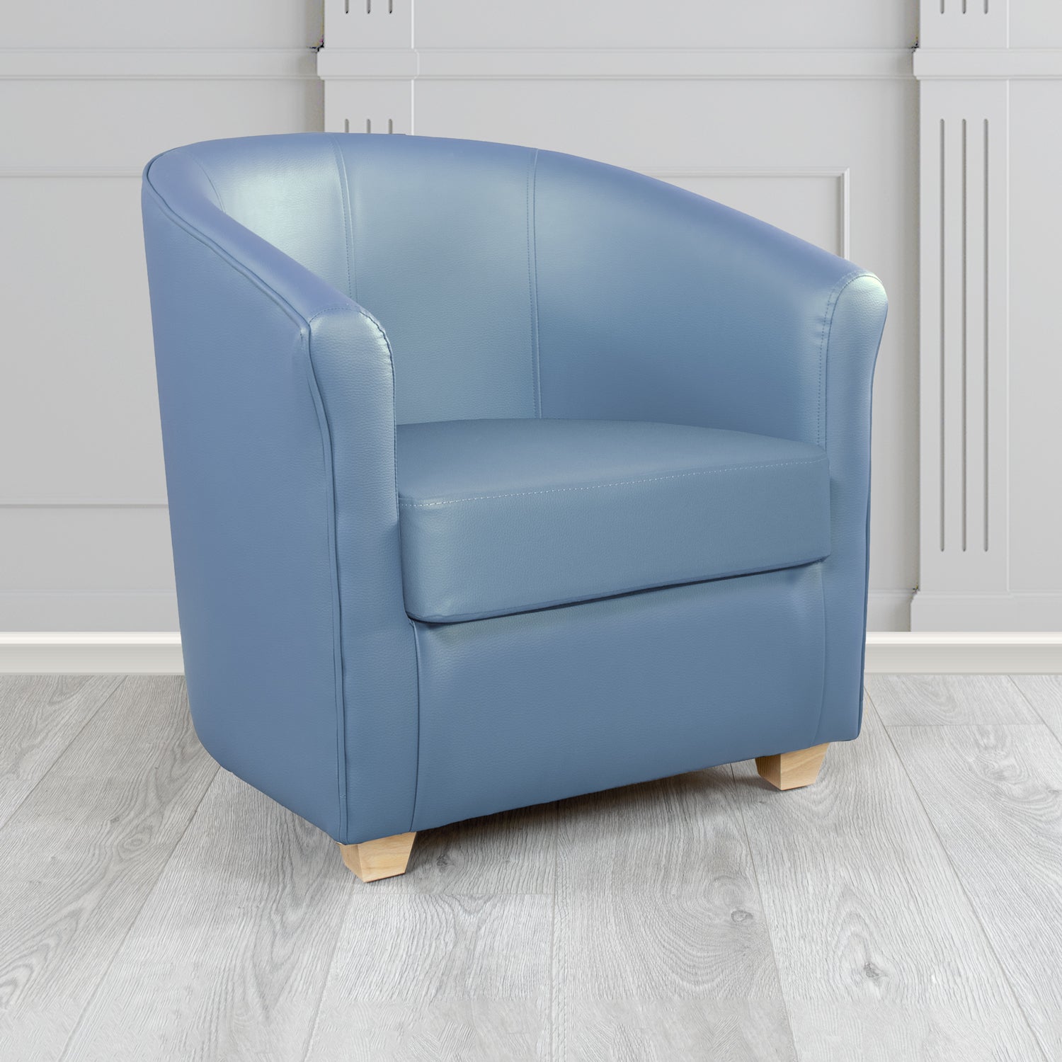 Cannes Tub Chair in Just Colour Crib 5 Faux Leather with Light Wood Legs