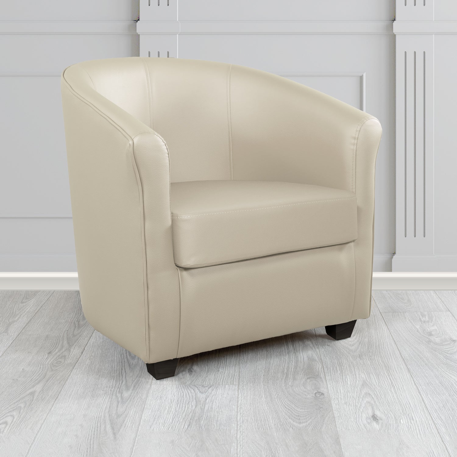 Cannes Tub Chair in Just Colour Crib 5 Faux Leather with Dark Wood Legs