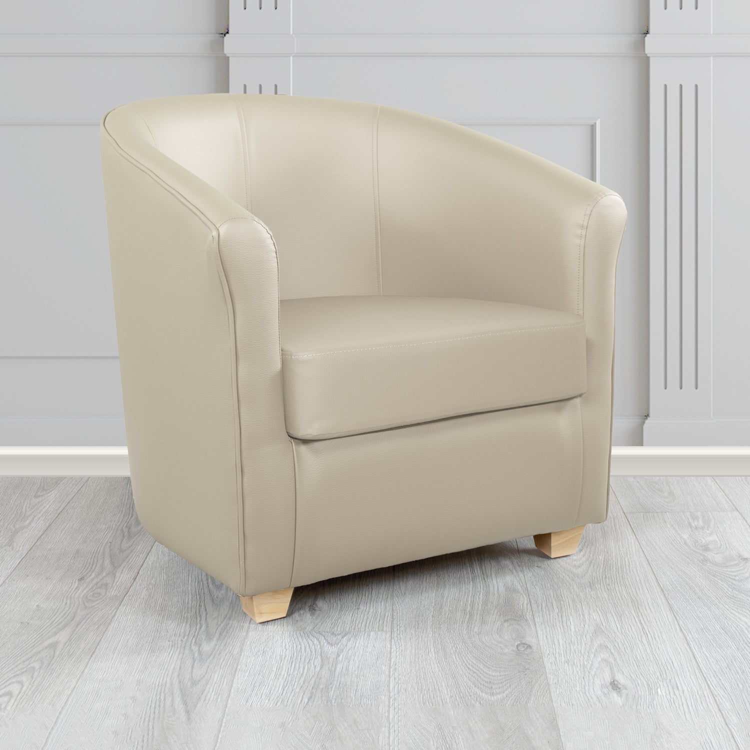 Cannes Tub Chair in Just Colour Crib 5 Faux Leather with Light Wood Legs