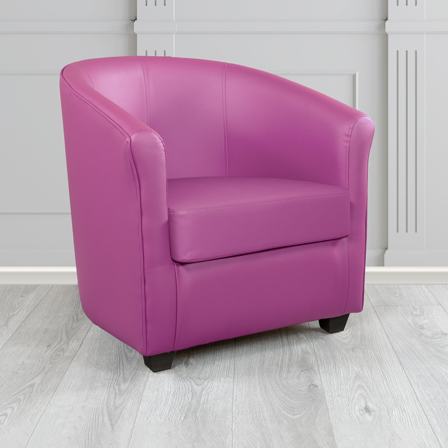 Cannes Tub Chair in Just Colour Crib 5 Faux Leather with Dark Wood Legs