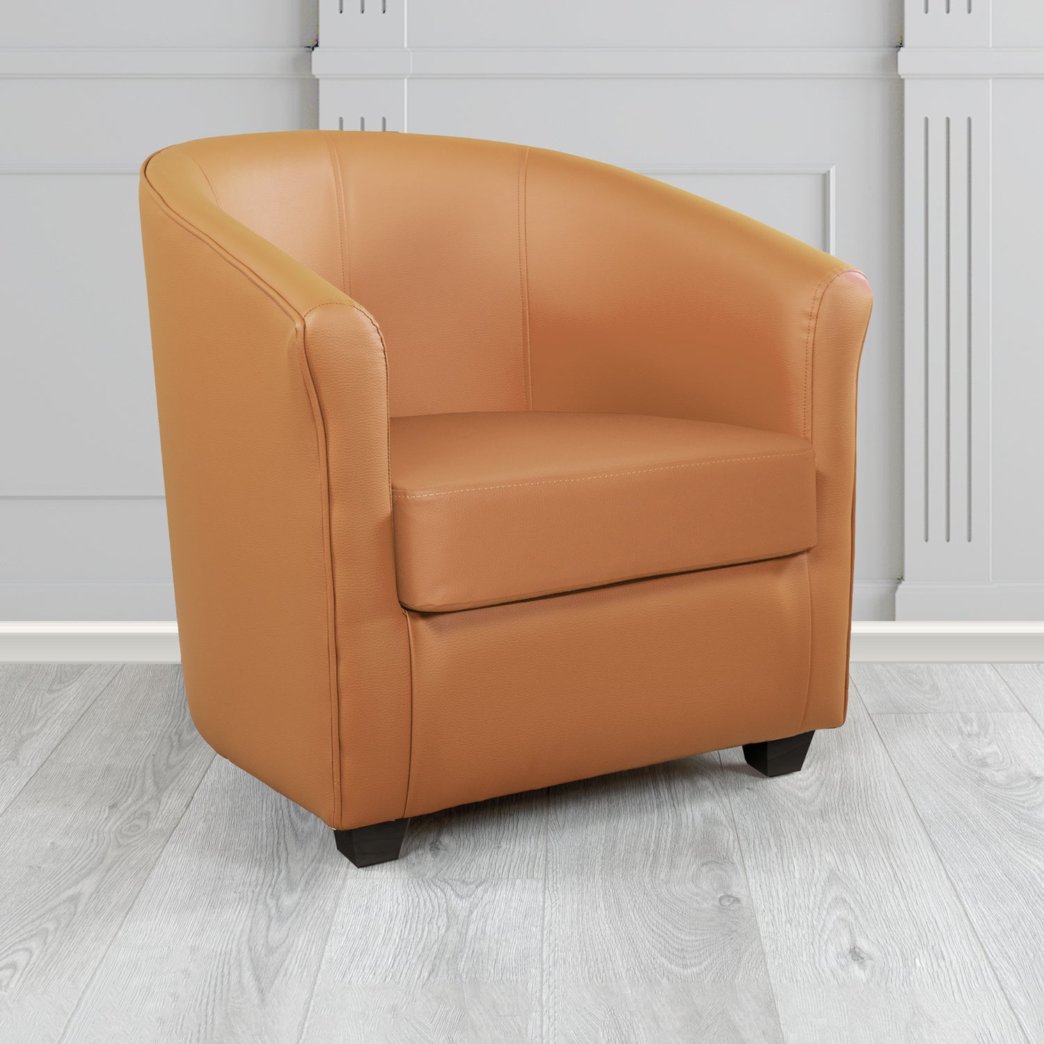 Cannes Tub Chair in Just Colour Crib 5 Faux Leather with Dark Wood Legs